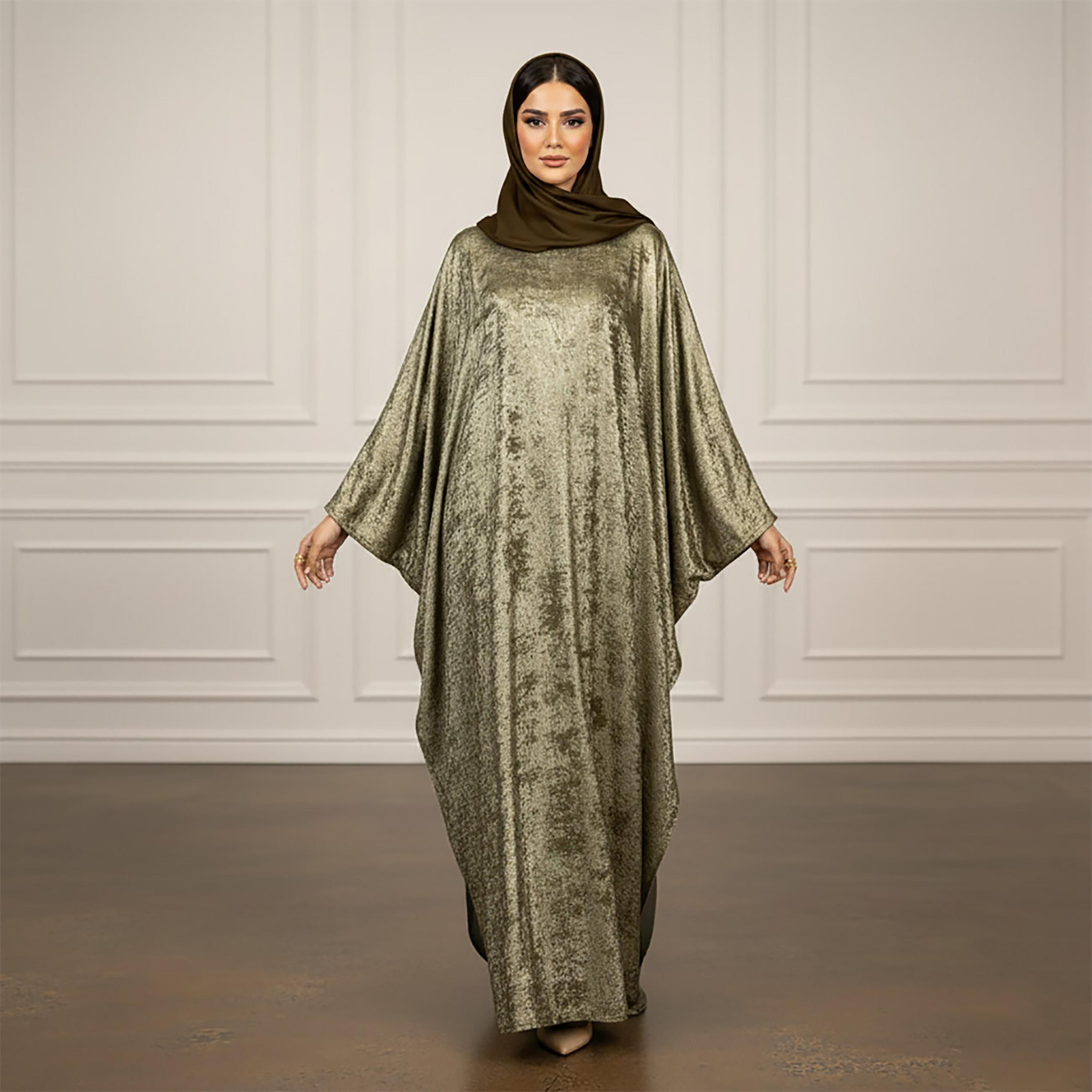 بشت نسائي بأكمام الفراشة بلون ذهبي ميتاليك مع حجاب من نخبة-women-arabicclothing-abayas-image-3