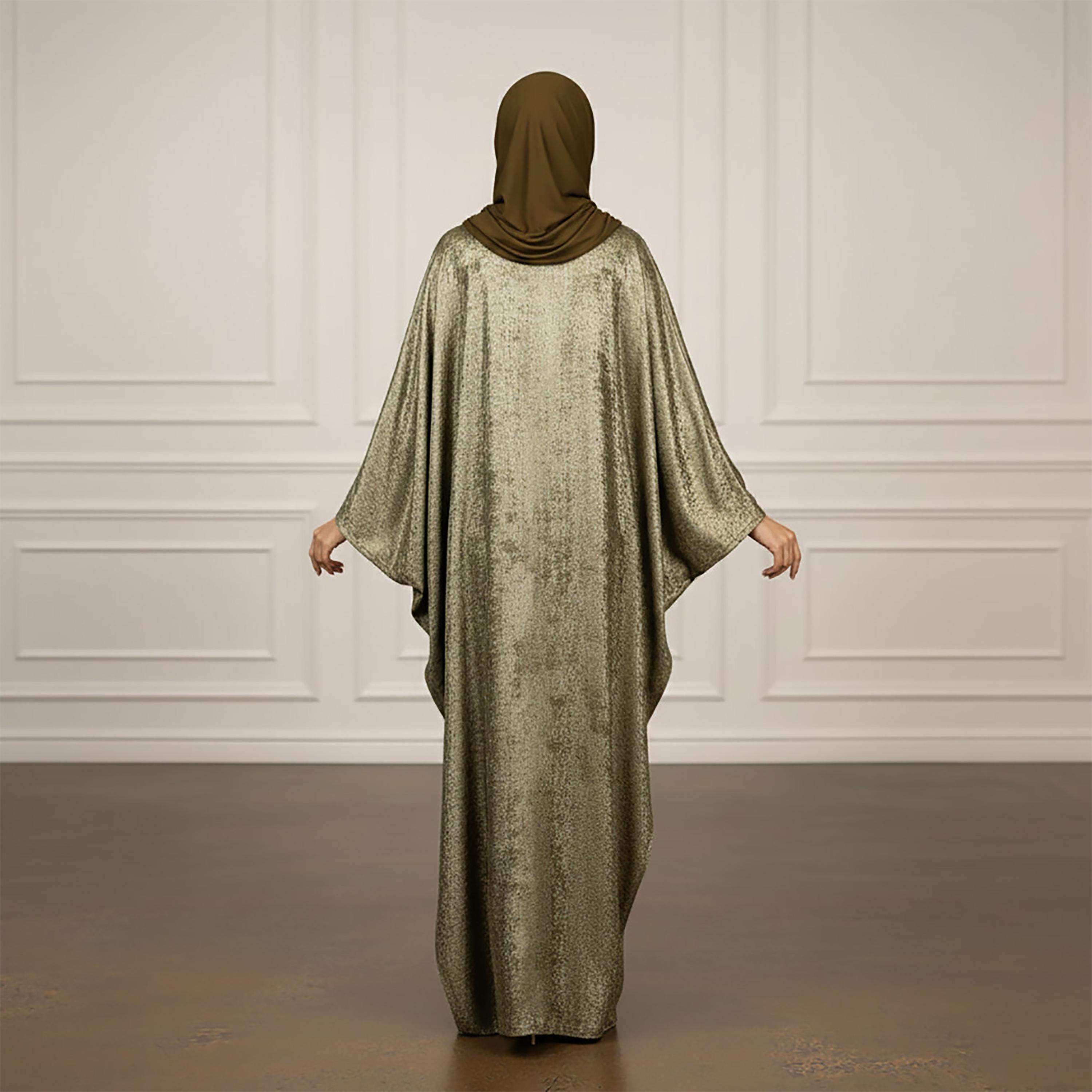 بشت نسائي بأكمام الفراشة بلون ذهبي ميتاليك مع حجاب من نخبة-women-arabicclothing-abayas-image-4