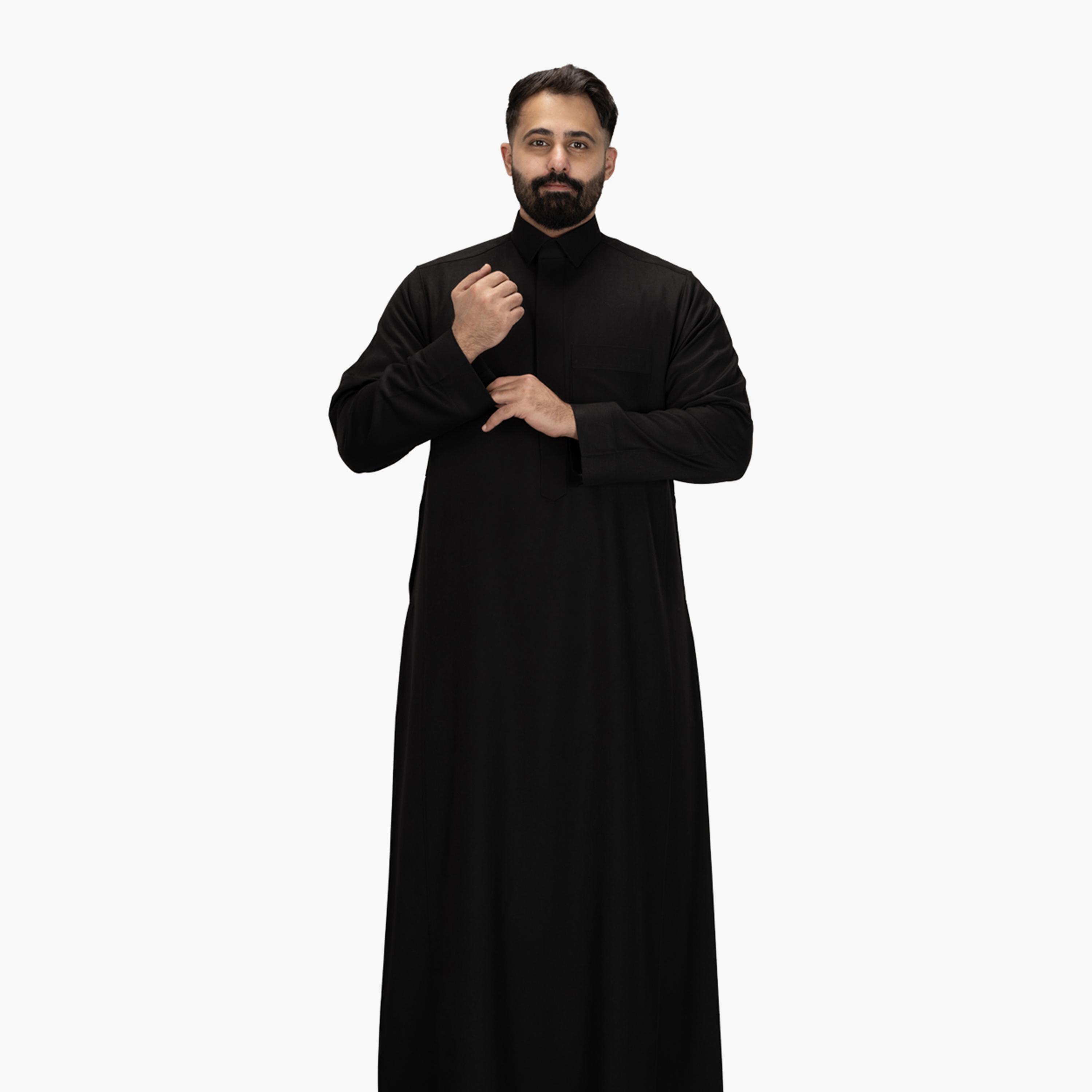 Drosh Black Men's Thobe-men-arabicclothing-thobes-image-2