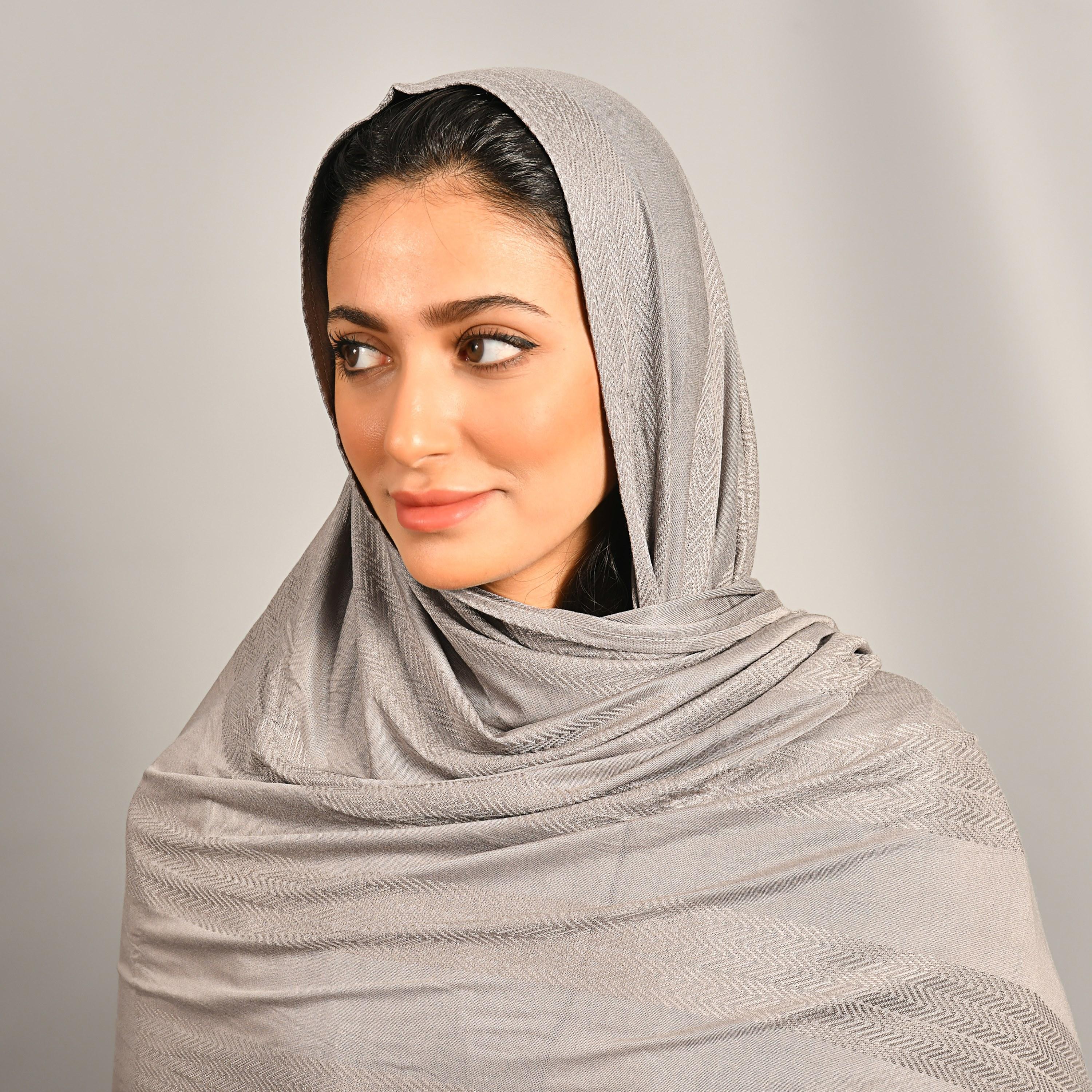 Hawraa Grey Heritage Embroidery Hijab-women-arabicclothing-headscarf-hijab-image-1