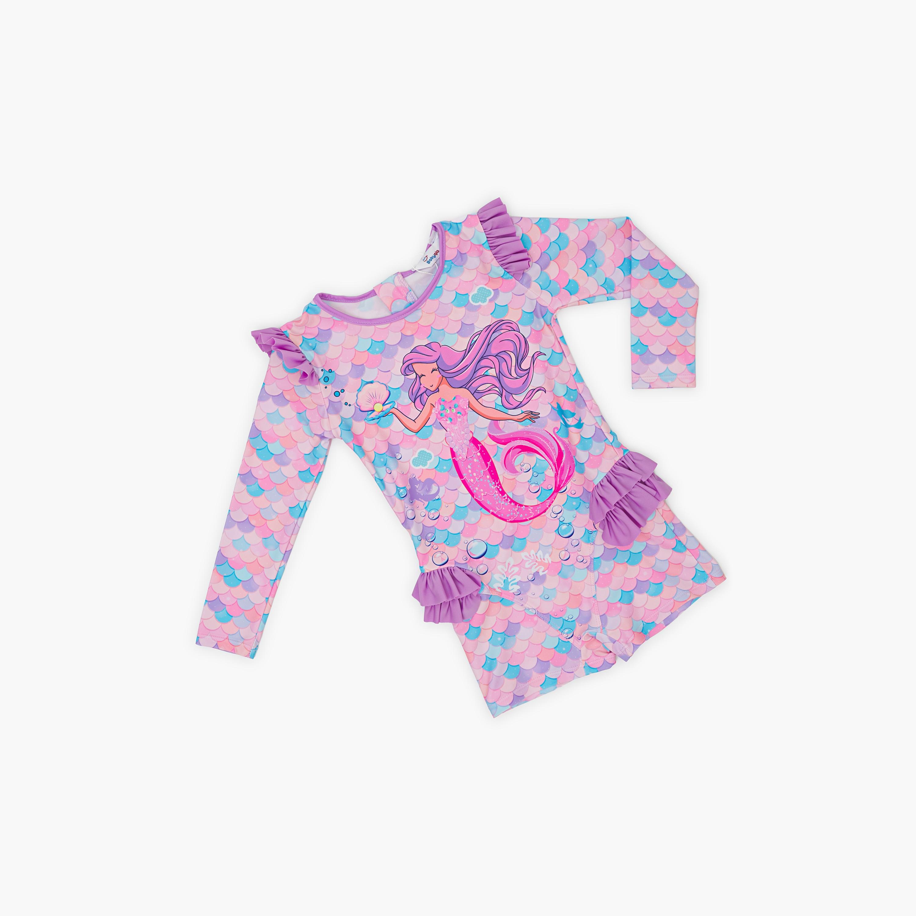 Babyqlo Adorable Mermaid Printed Long Sleeves Swimwear Bodysuit-girls-clothing-swimwear-image-1