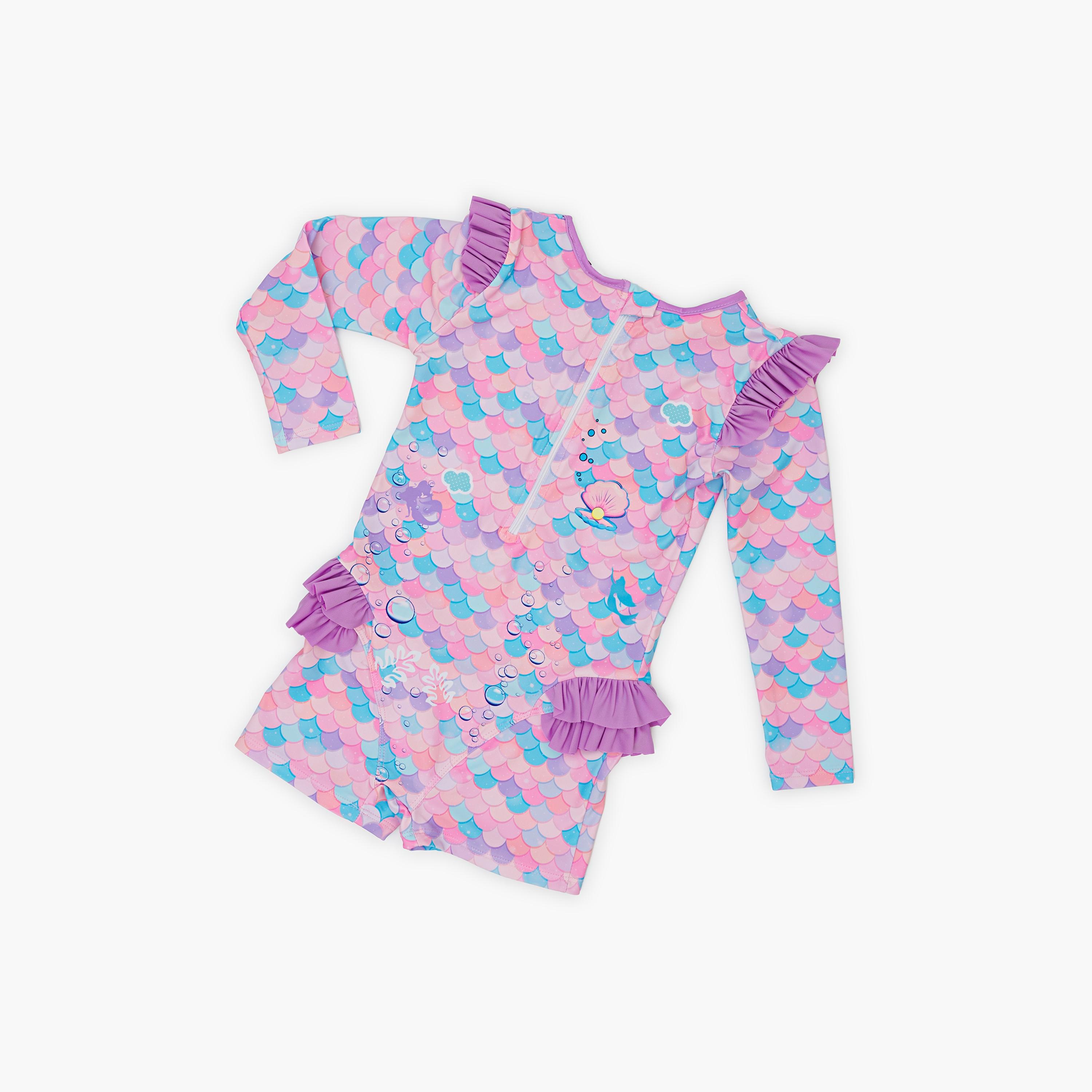 Babyqlo Adorable Mermaid Printed Long Sleeves Swimwear Bodysuit-girls-clothing-swimwear-image-2