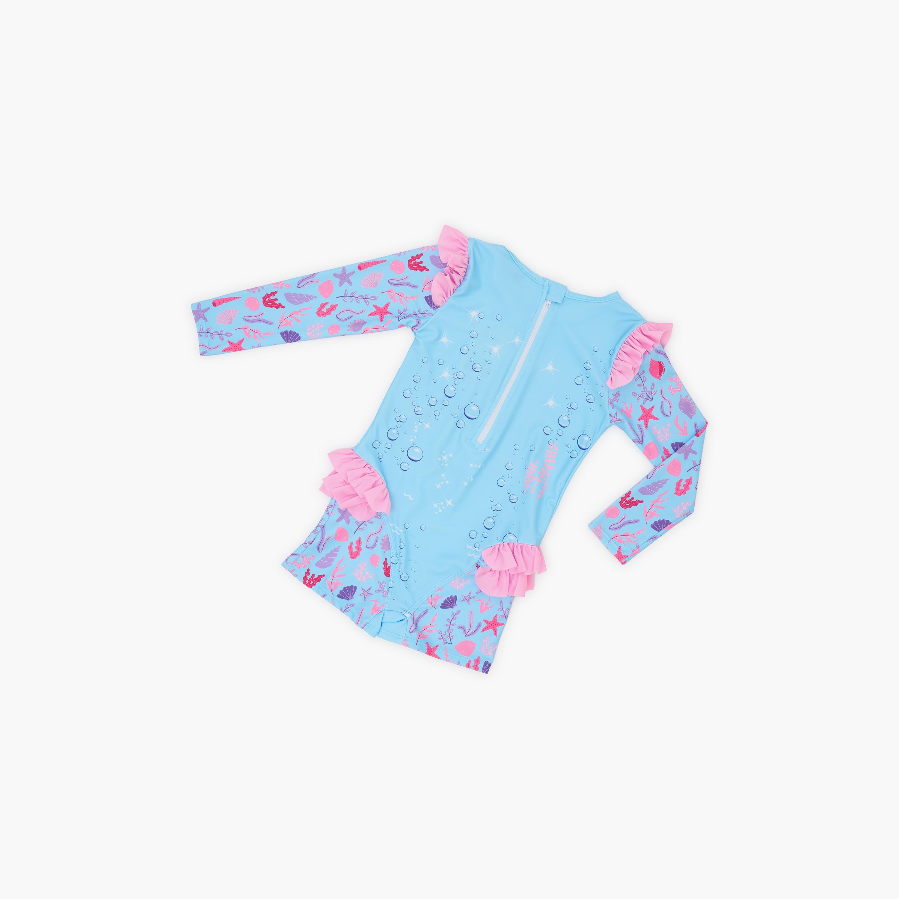 Babyqlo Mermaid Printed Long Sleeves Swimwear Bodysuit-girls-clothing-swimwear-image-2