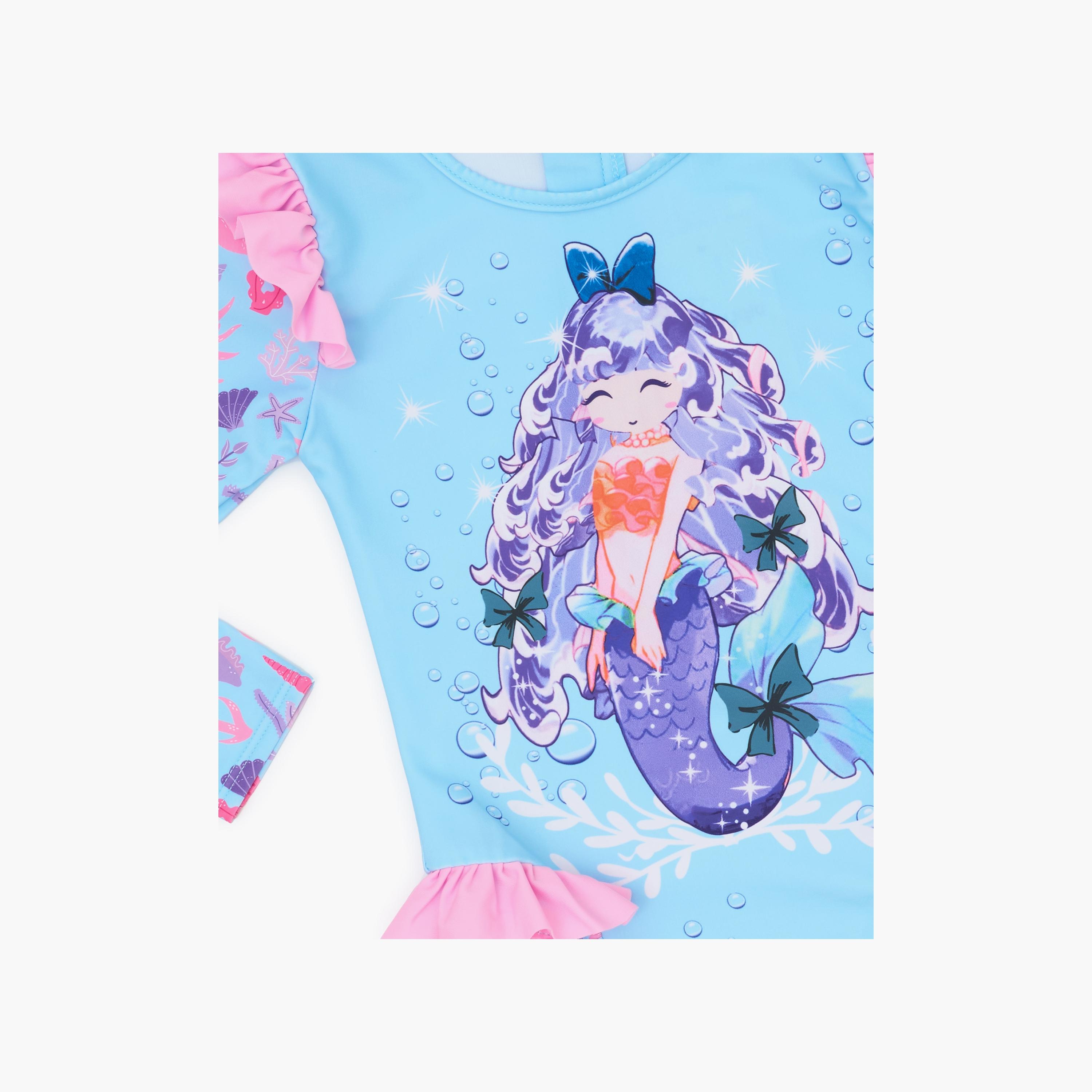 Babyqlo Mermaid Printed Long Sleeves Swimwear Bodysuit-girls-clothing-swimwear-image-3