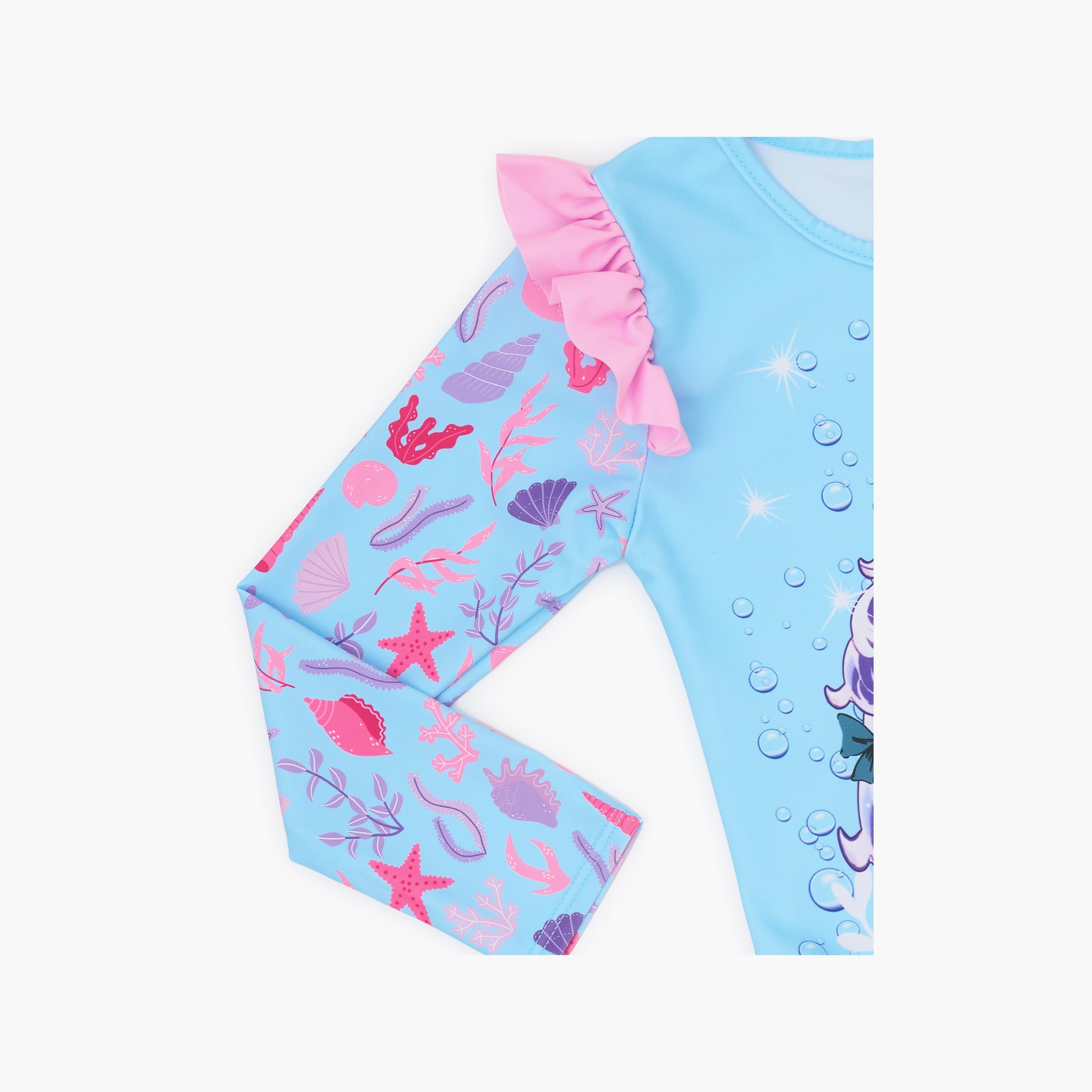 Babyqlo Mermaid Printed Long Sleeves Swimwear Bodysuit-girls-clothing-swimwear-image-4