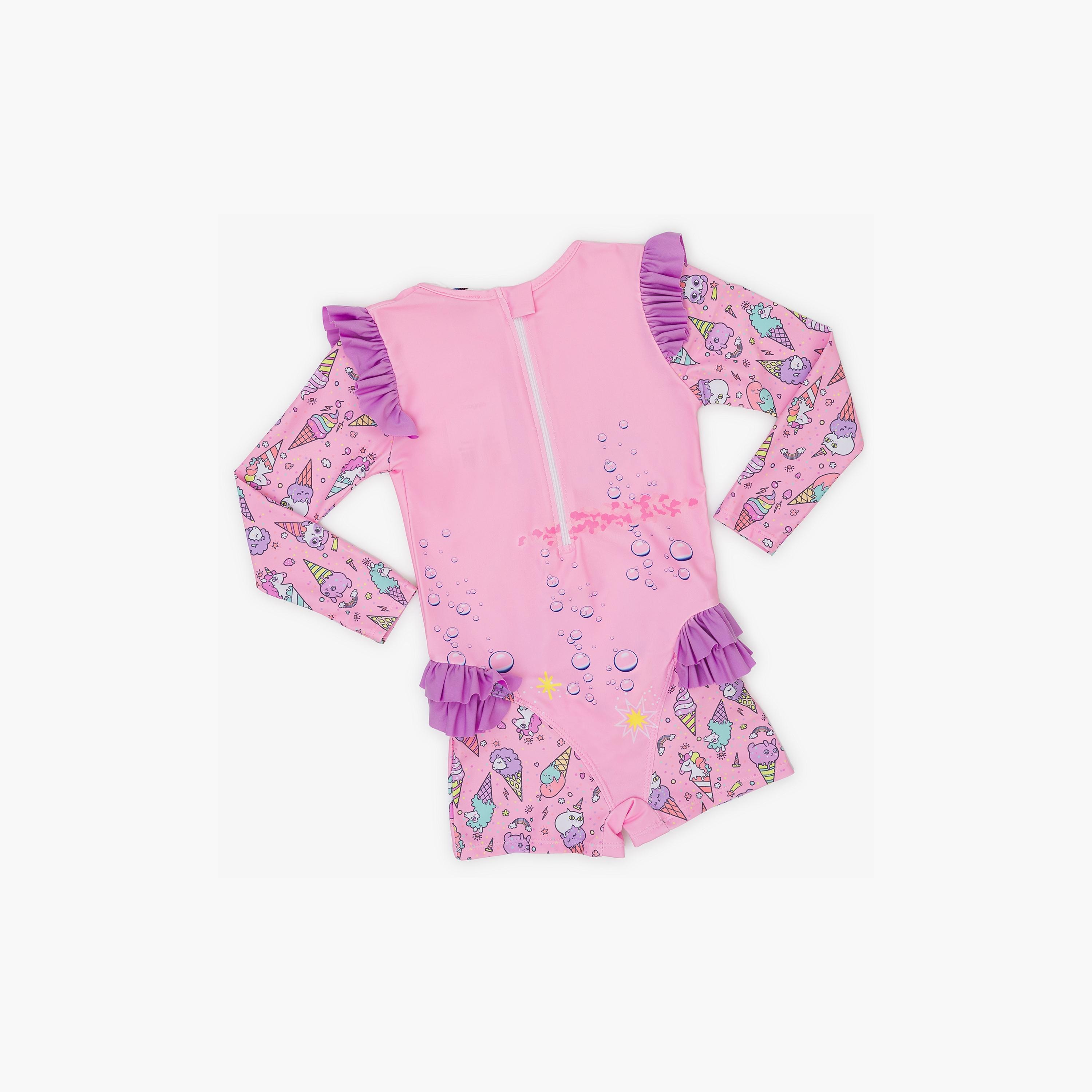 Babyqlo Mermaid Printed Long Sleeves Swimwear Bodysuit-girls-clothing-swimwear-image-2