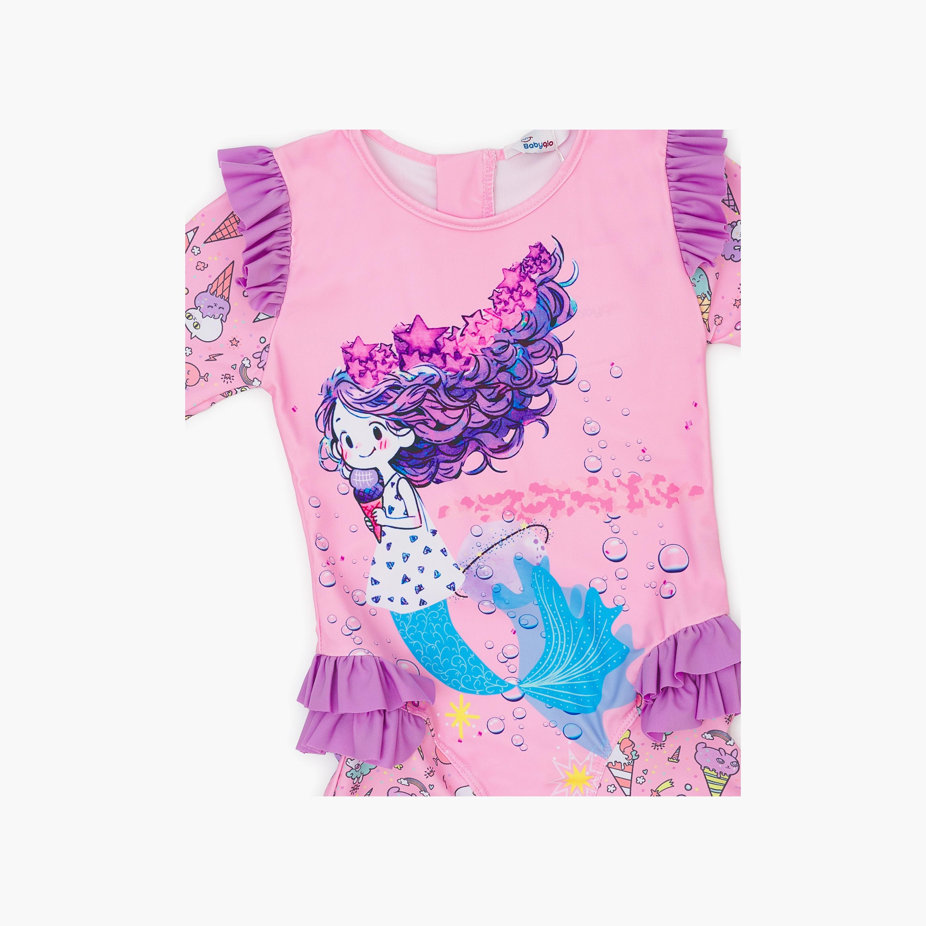 Babyqlo Mermaid Printed Long Sleeves Swimwear Bodysuit-girls-clothing-swimwear-image-3