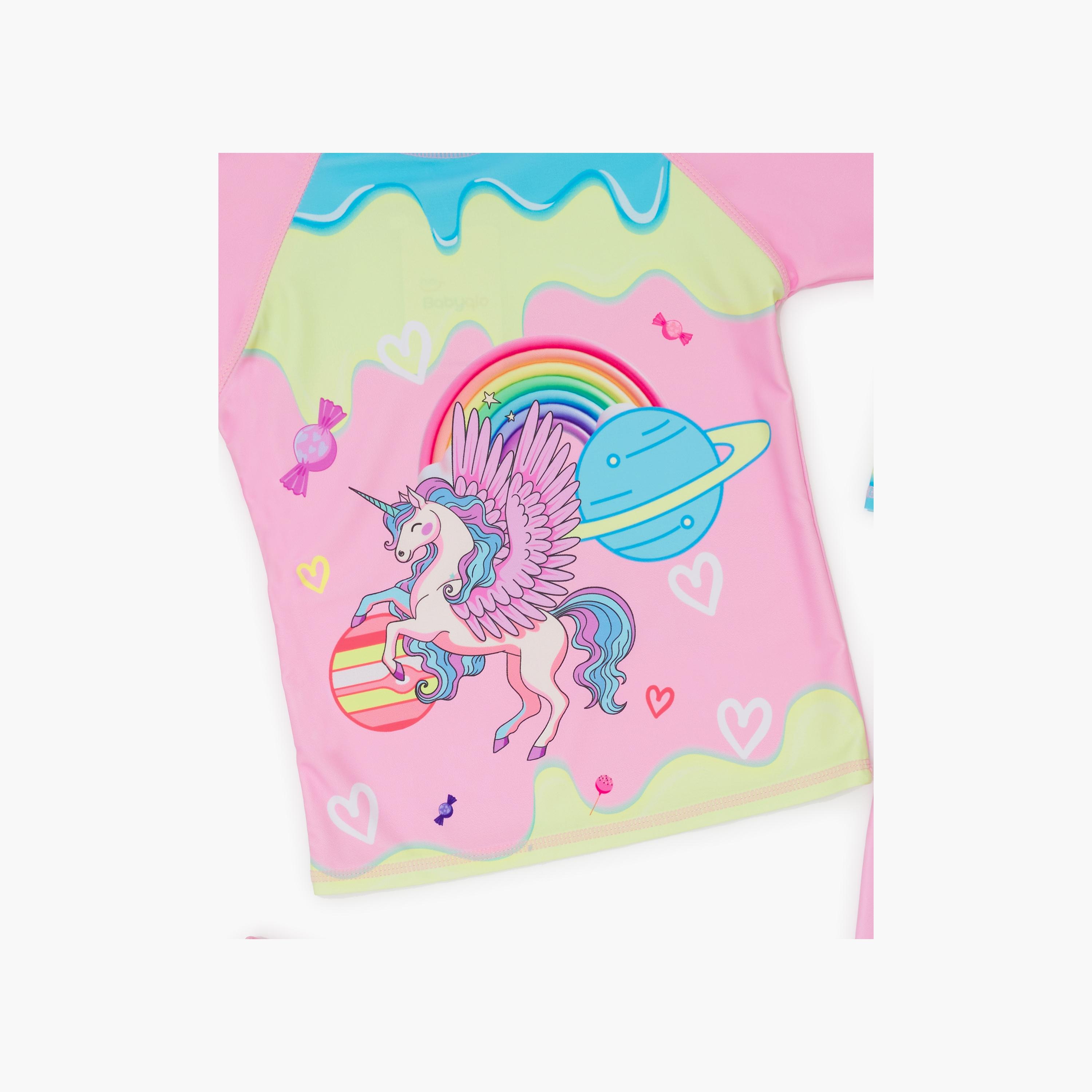 Babyqlo 3-Piece Unicorn Printed Swimwear Top, Pyjama with Shorts Set-girls-clothing-swimwear-image-3