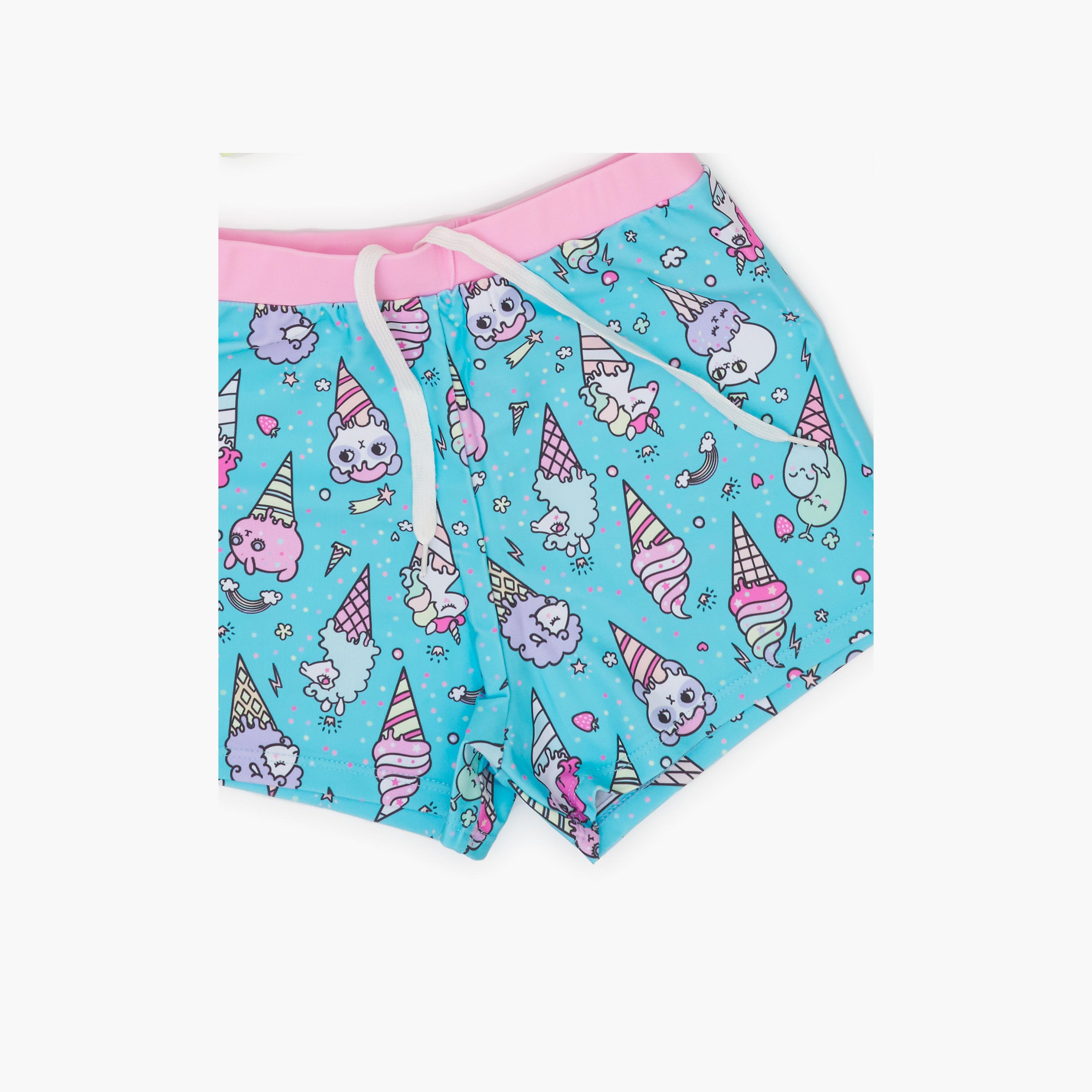 Babyqlo 3-Piece Unicorn Printed Swimwear Top, Pyjama with Shorts Set-girls-clothing-swimwear-image-5