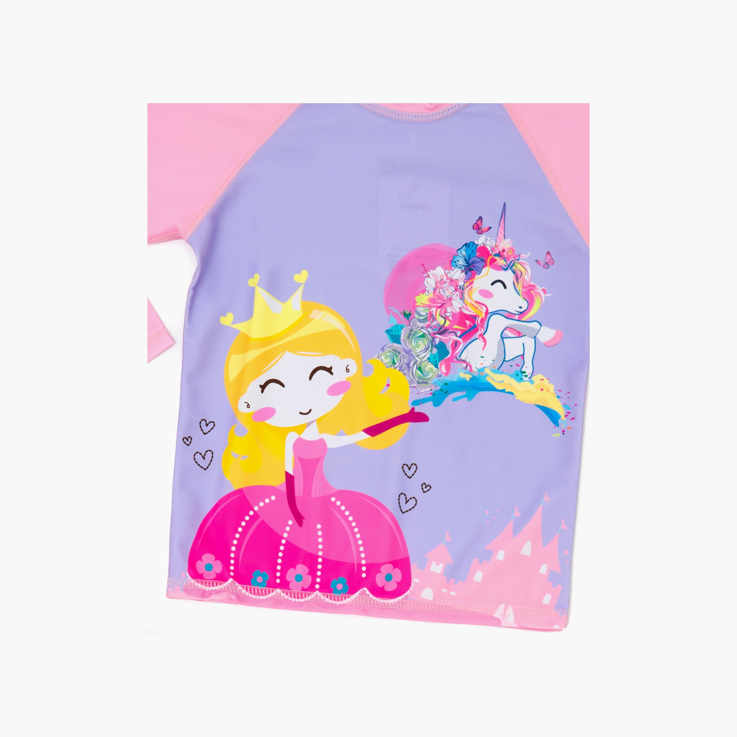 Babyqlo 3-Piece Princess Printed Swimwear Top, Pyjama with Shorts Set-girls-clothing-swimwear-image-3