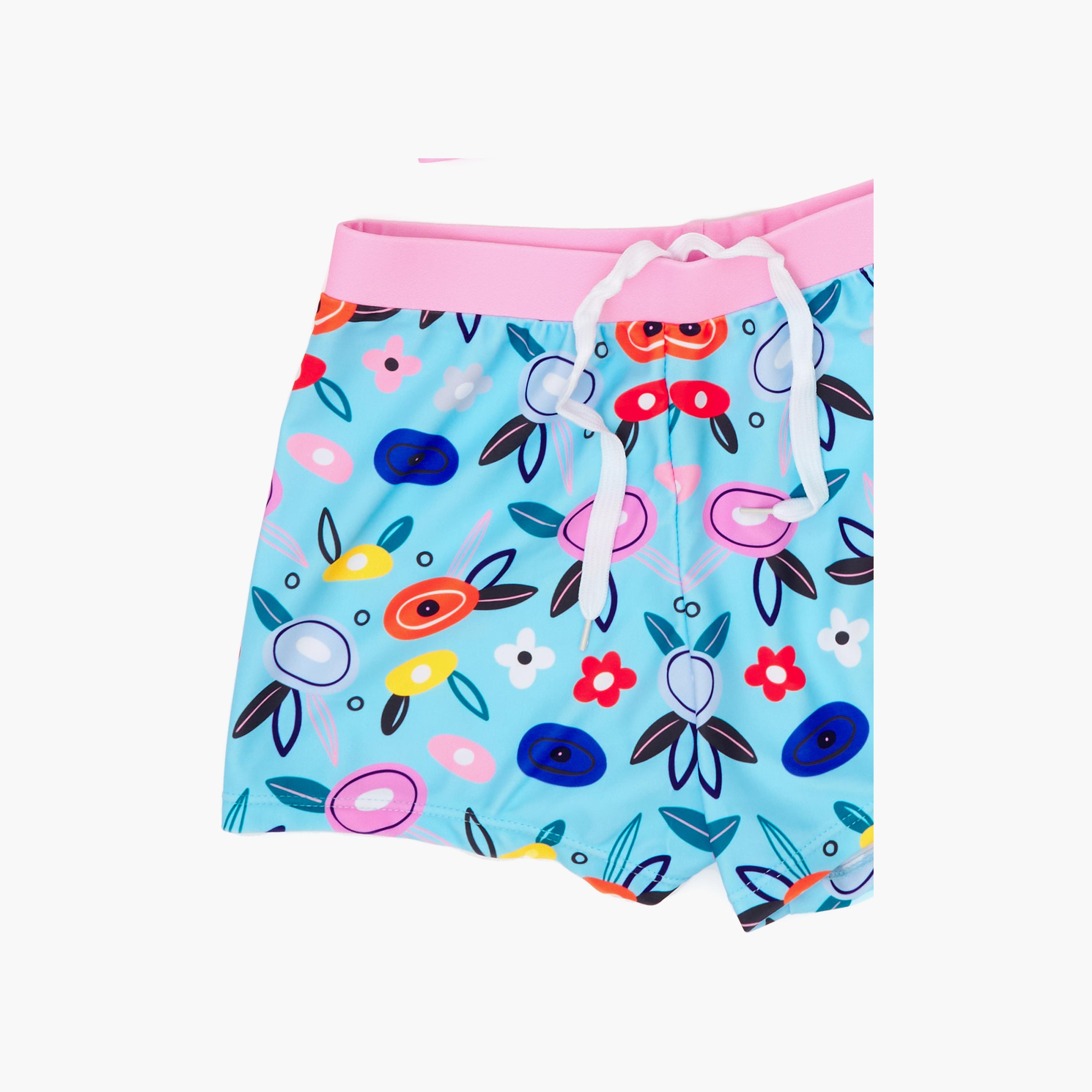 Babyqlo 3-Piece Unicorn Rainbow Printed Swimwear Top, Pyjama with Shorts Set-girls-clothing-swimwear-image-4