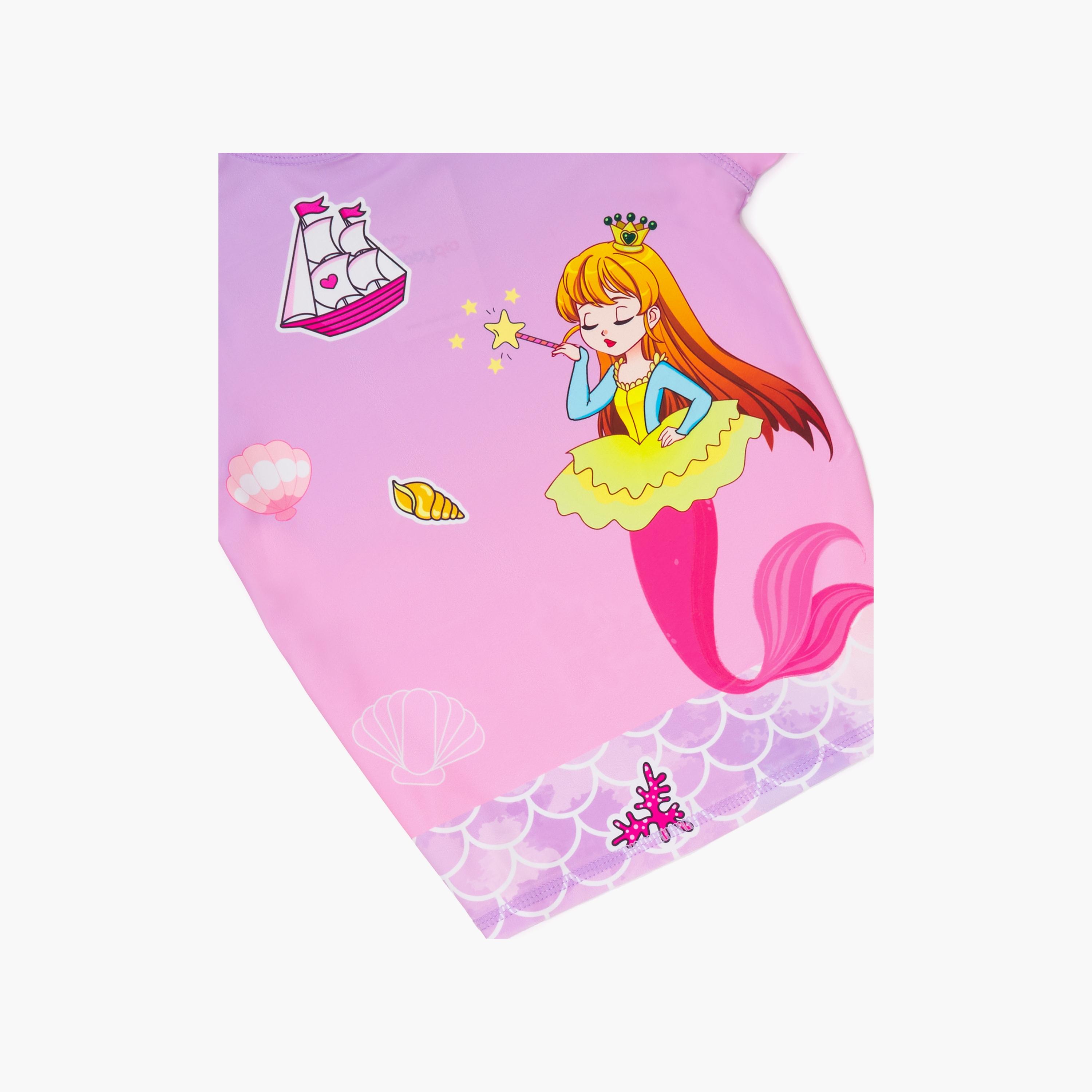 Babyqlo 3-Piece Mermaid Sea Princess Printed Swimwear Top, Pyjama with Shorts Set-girls-clothing-swimwear-image-3