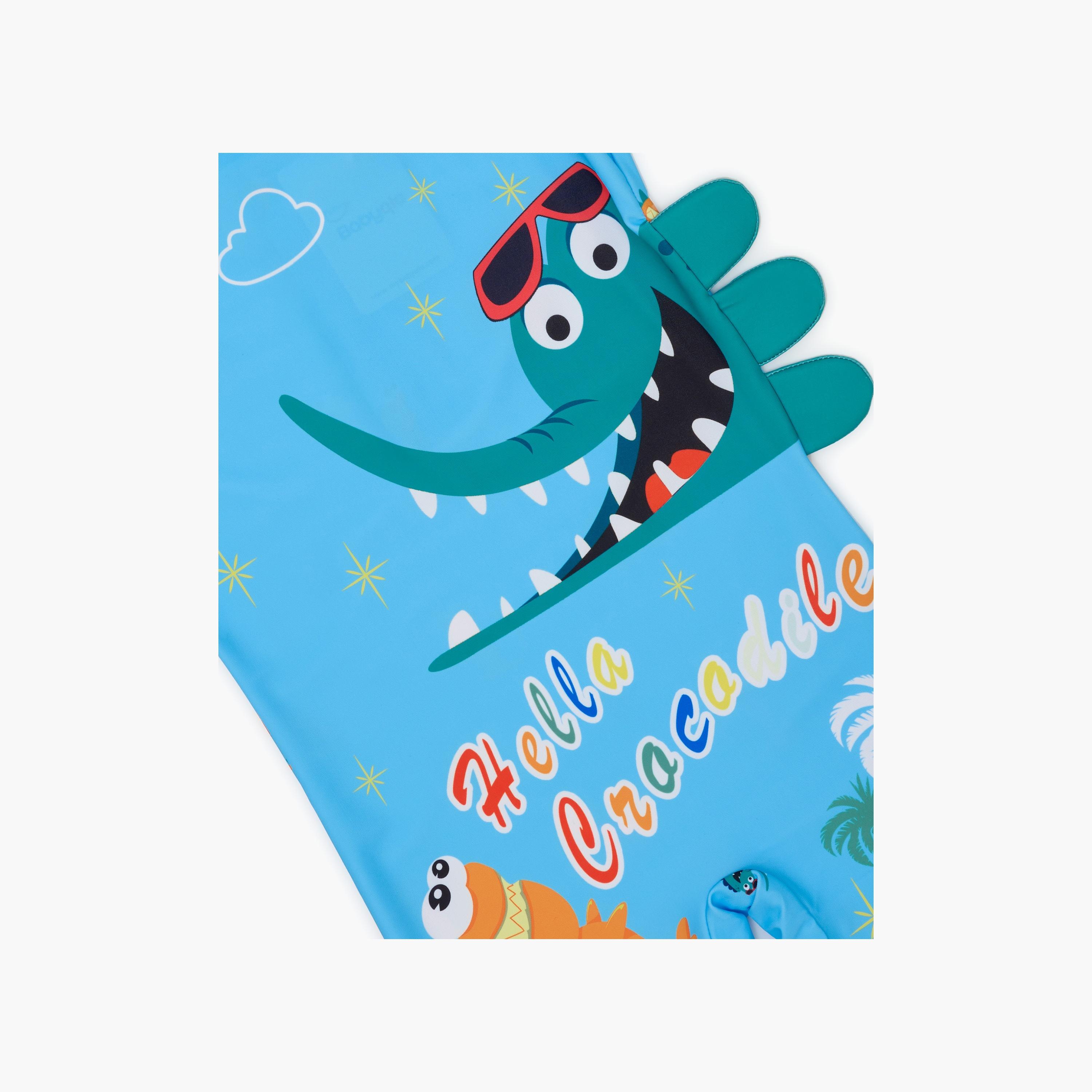 Babyqlo Crocodile Fun Printed Shorts Sleeves Swimwear Bodysuit with Cap-baby-boys-clothing-swimwear-image-3