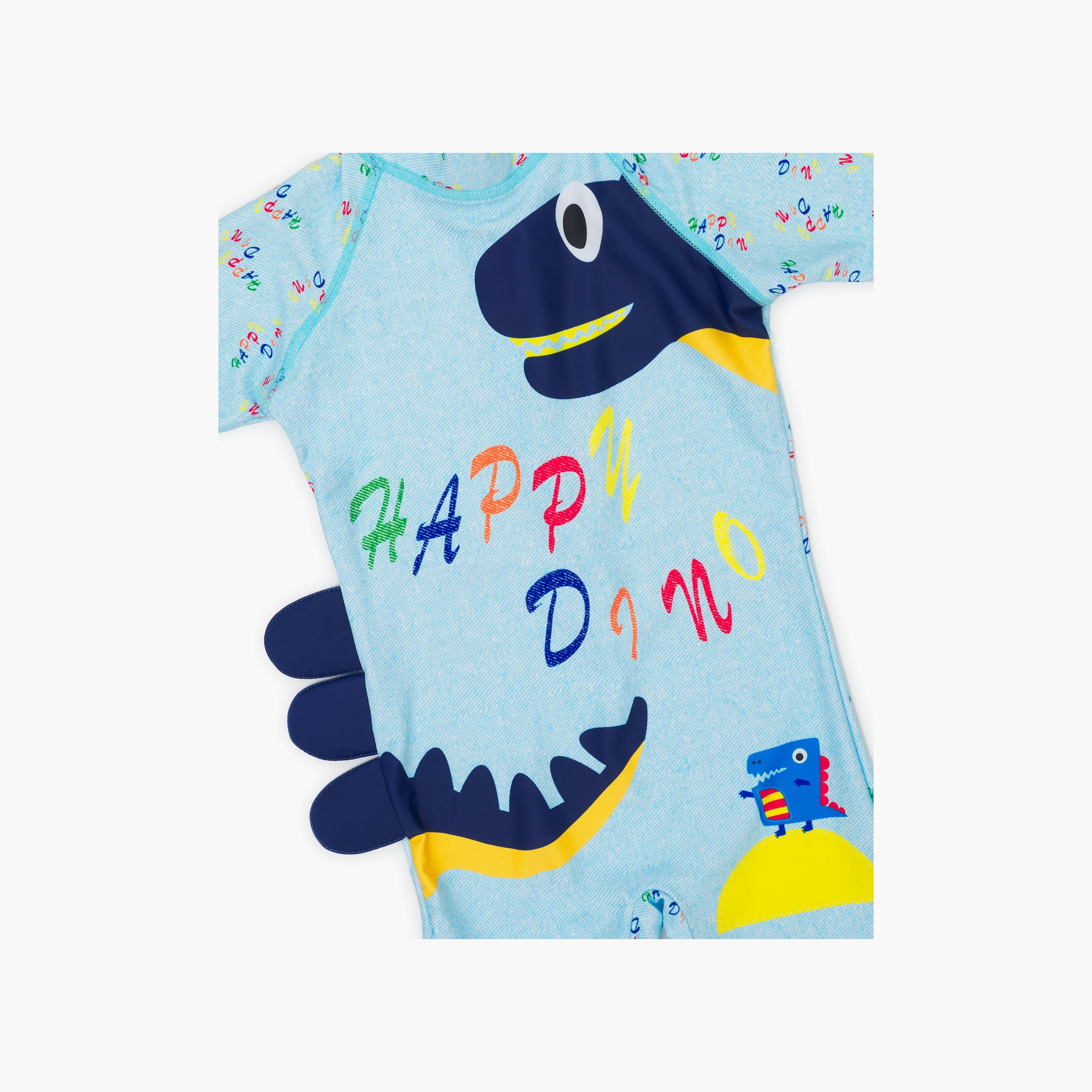 Babyqlo Happy Dino Printed Shorts Sleeves Swimwear Bodysuit with Cap-baby-boys-clothing-swimwear-image-3