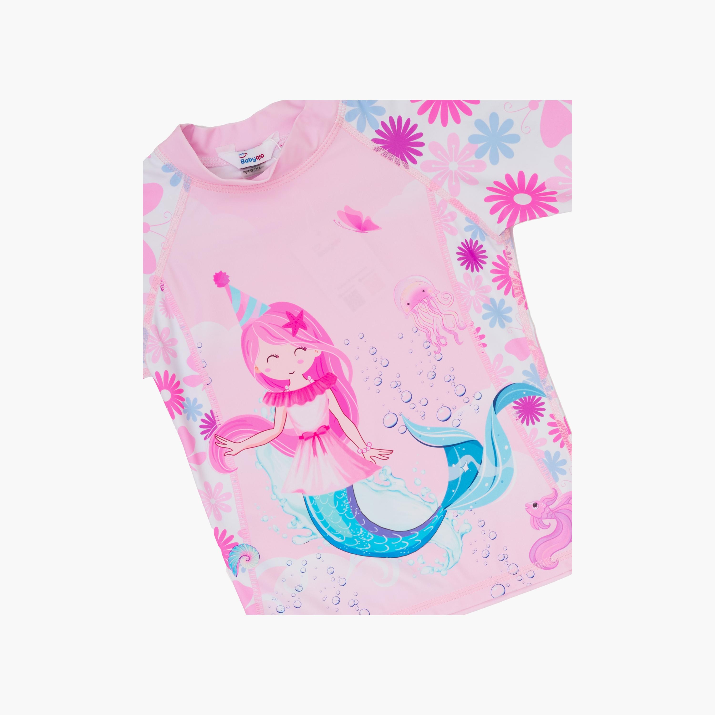طقم ملابس سباحة حورية البحر بطبعة زهور مع بيجامة من بيبيكلو-girls-clothing-swimwear-image-3