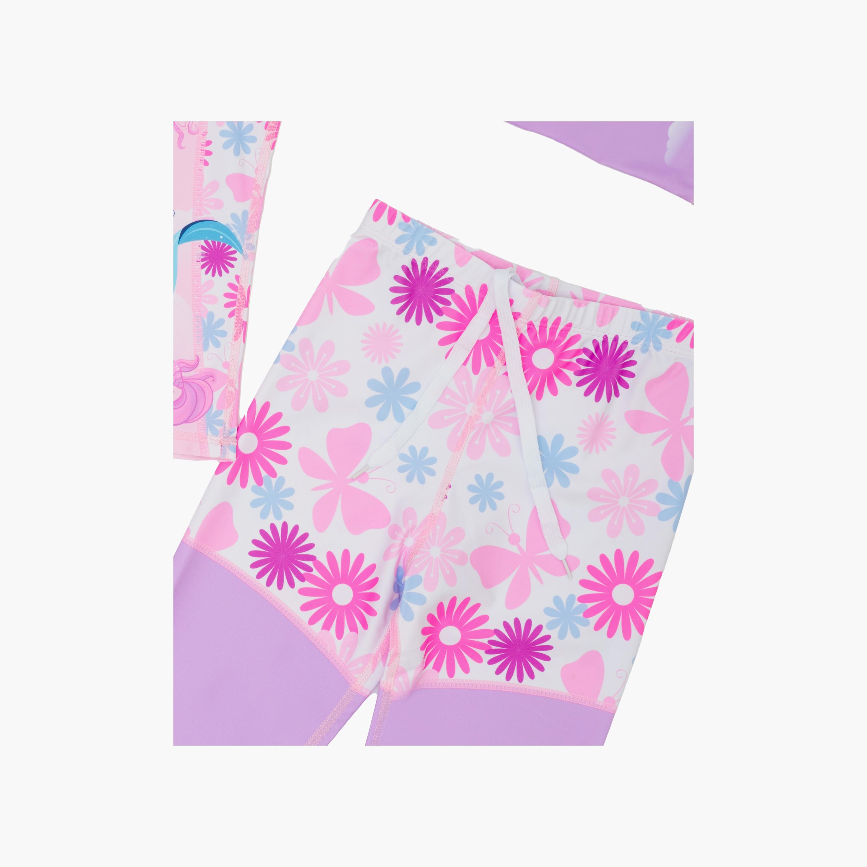 طقم ملابس سباحة حورية البحر بطبعة زهور مع بيجامة من بيبيكلو-girls-clothing-swimwear-image-4