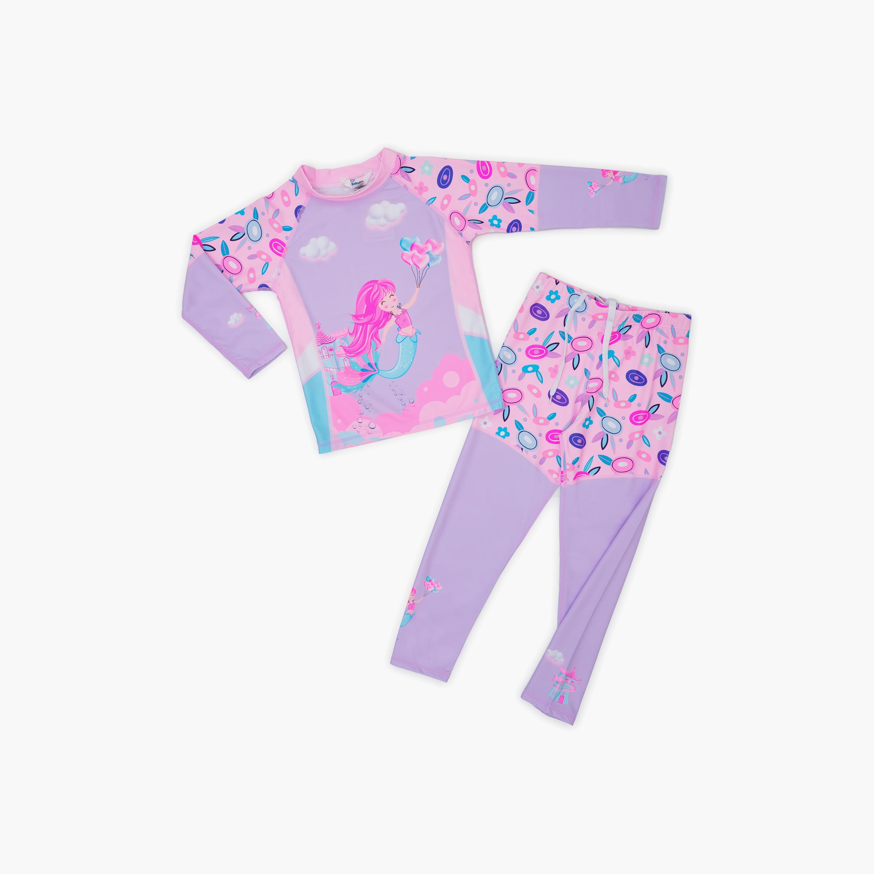 Babyqlo Mermaid with Balloons Printed Swimwear Top with Pyjama Set-sports-girls-clothing-swimwear-image-1
