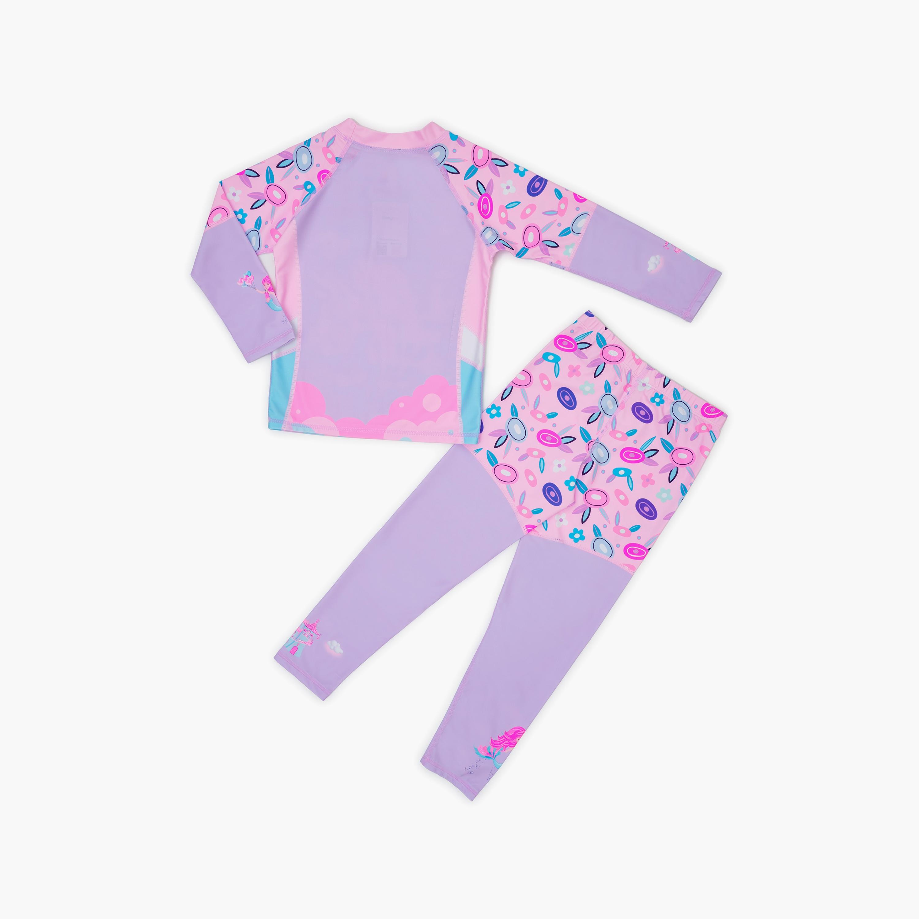 Babyqlo Mermaid with Balloons Printed Swimwear Top with Pyjama Set-sports-girls-clothing-swimwear-image-2