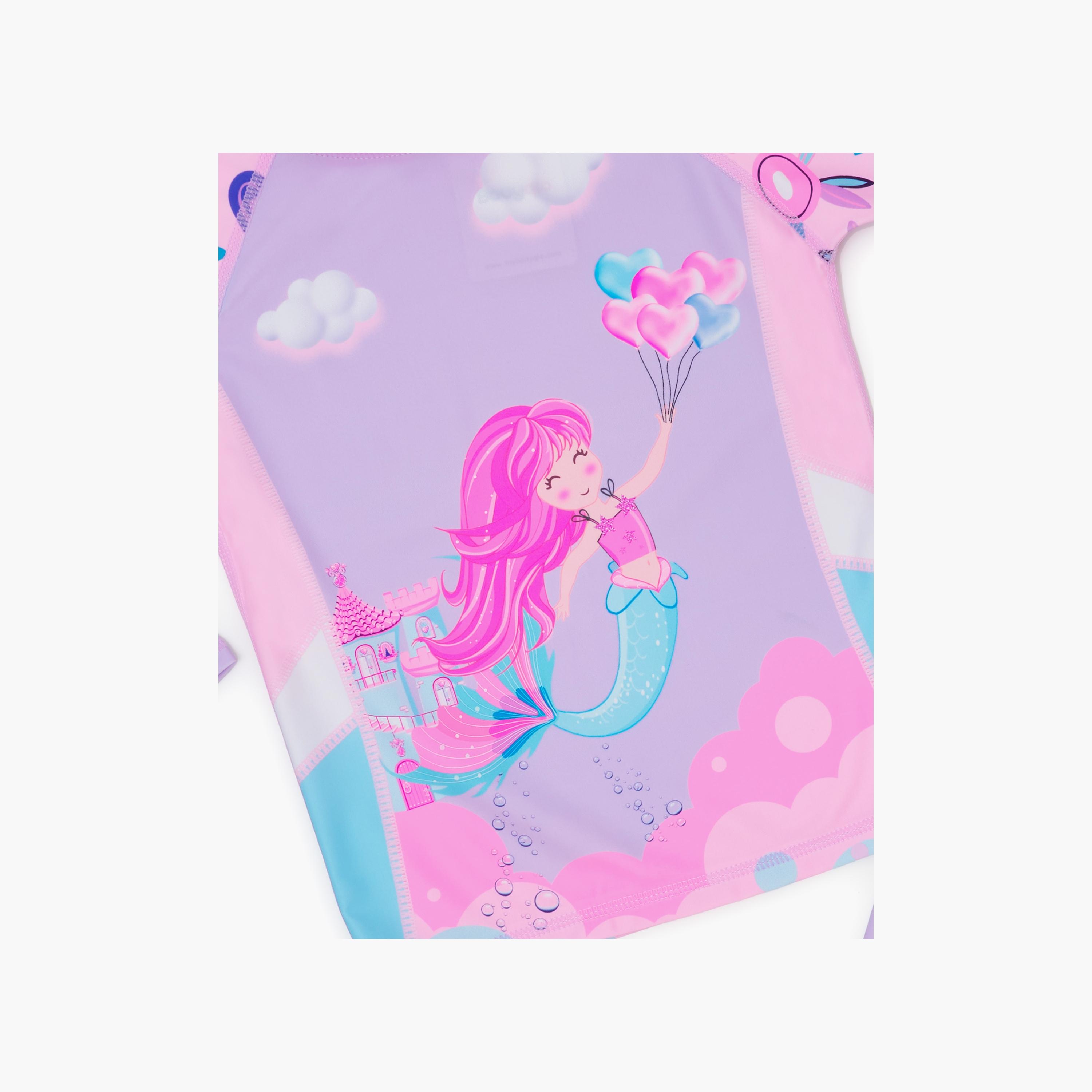 Babyqlo Mermaid with Balloons Printed Swimwear Top with Pyjama Set-sports-girls-clothing-swimwear-image-3