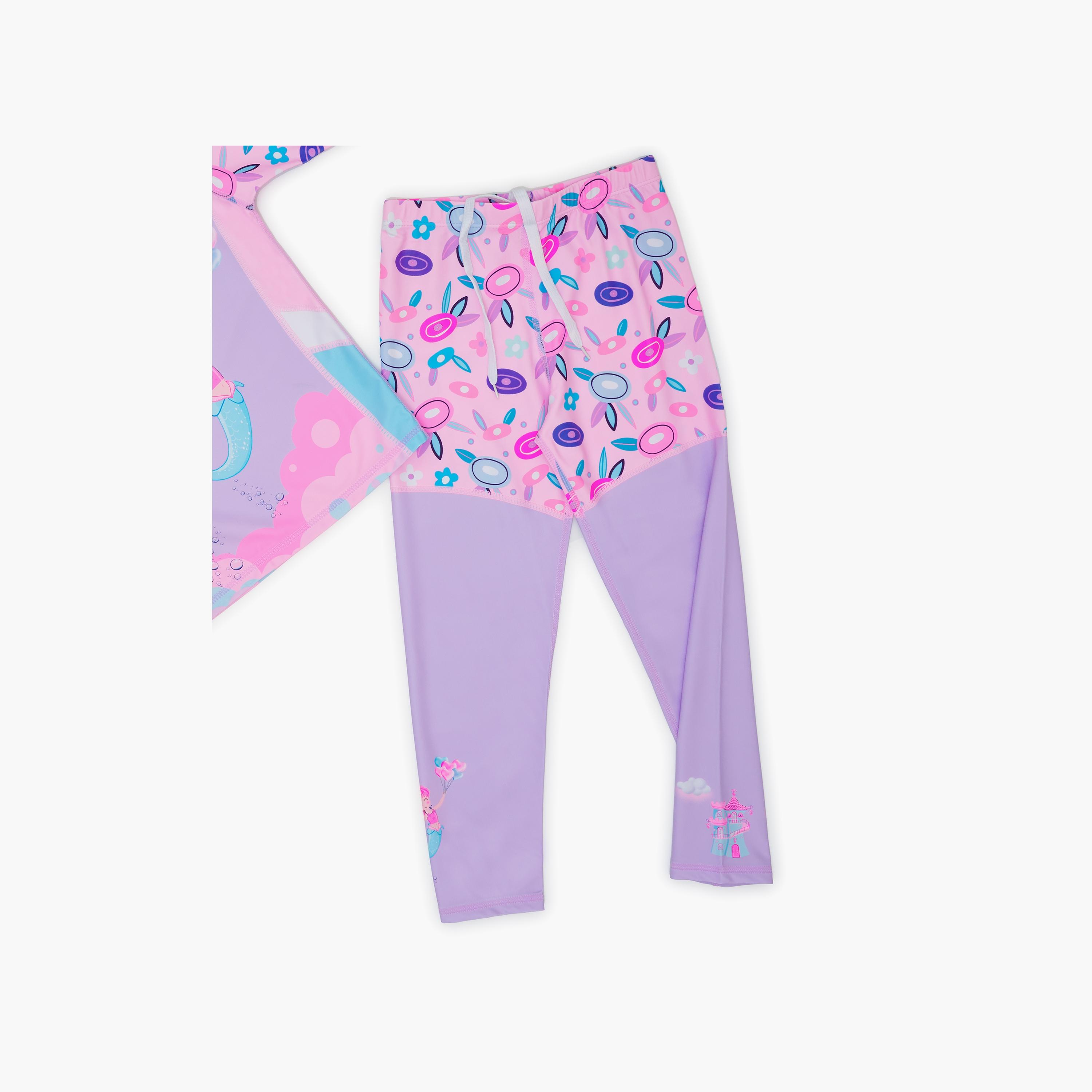 Babyqlo Mermaid with Balloons Printed Swimwear Top with Pyjama Set-sports-girls-clothing-swimwear-image-5