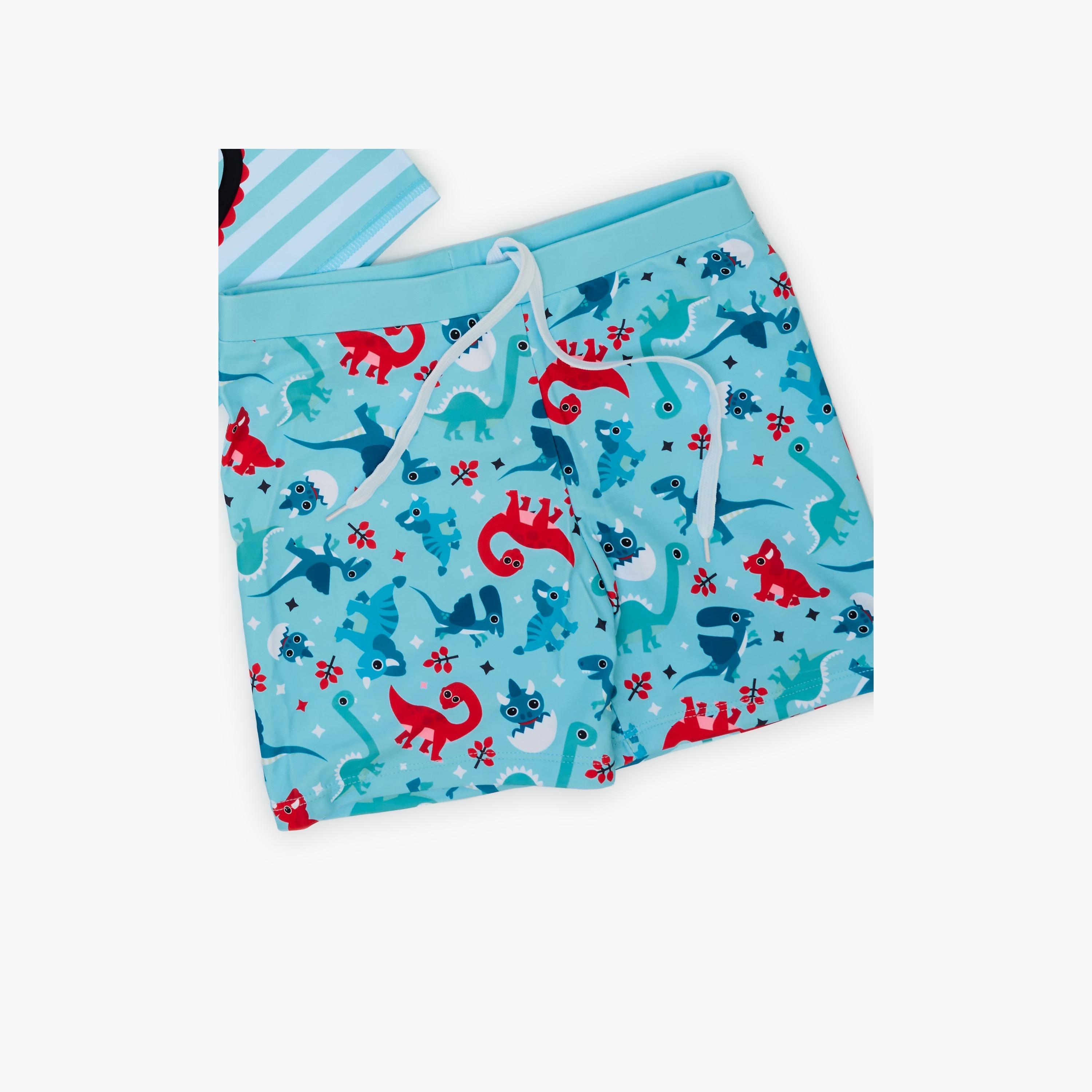 Babyqlo Dino Basketball Printed Short Sleeves T-Shirt, Short with Cap-boys-clothing-swimwear-image-4