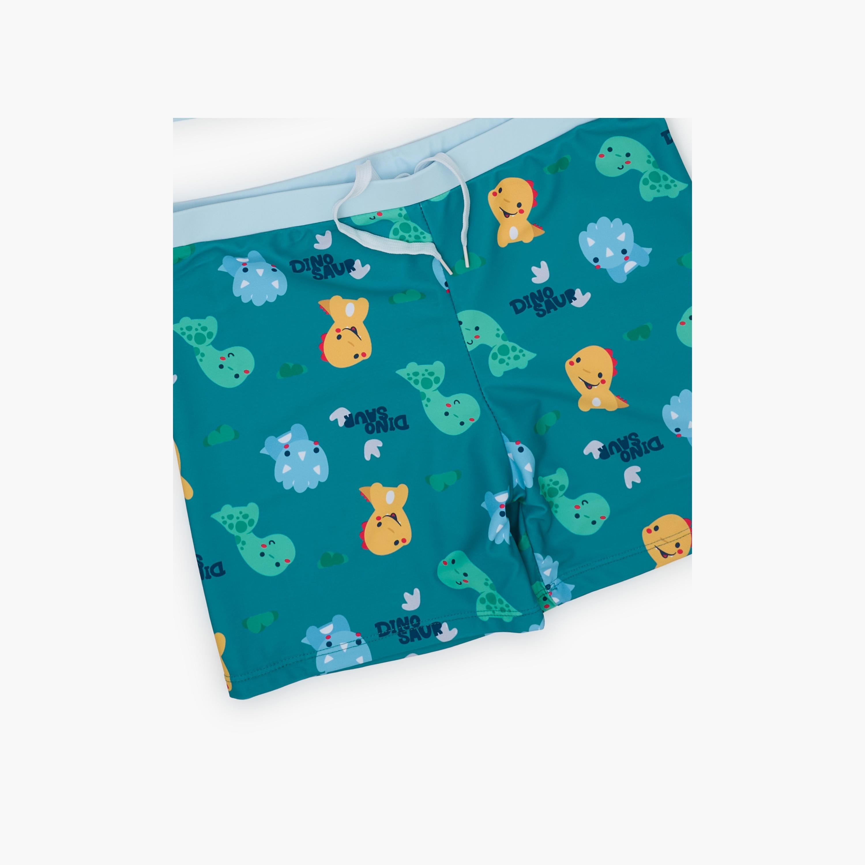 Babyqlo Dino Drive Printed Short Sleeves T-Shirt, Short with Cap-boys-clothing-swimwear-image-4