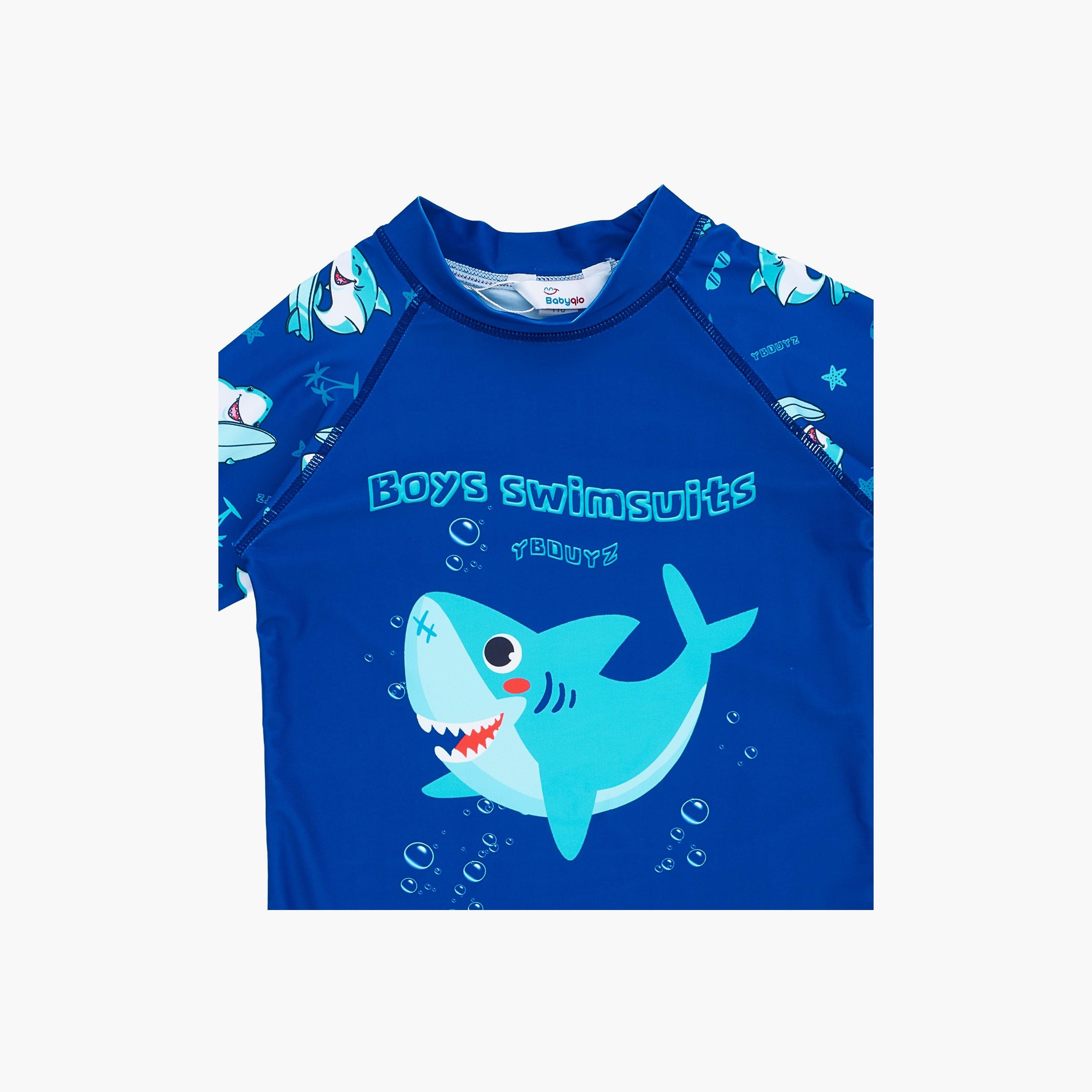 Babyqlo Shark Printed Short Sleeves T-Shirt, Short with Cap-boys-clothing-swimwear-image-4