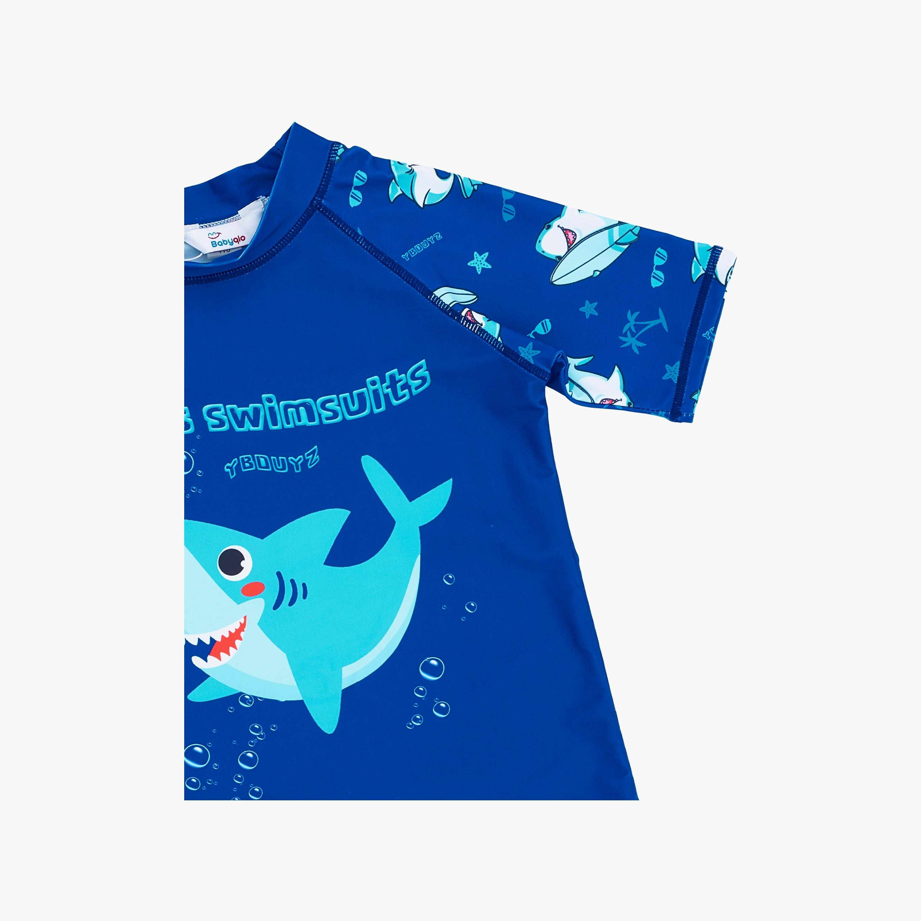 Babyqlo Shark Printed Short Sleeves T-Shirt, Short with Cap-boys-clothing-swimwear-image-6