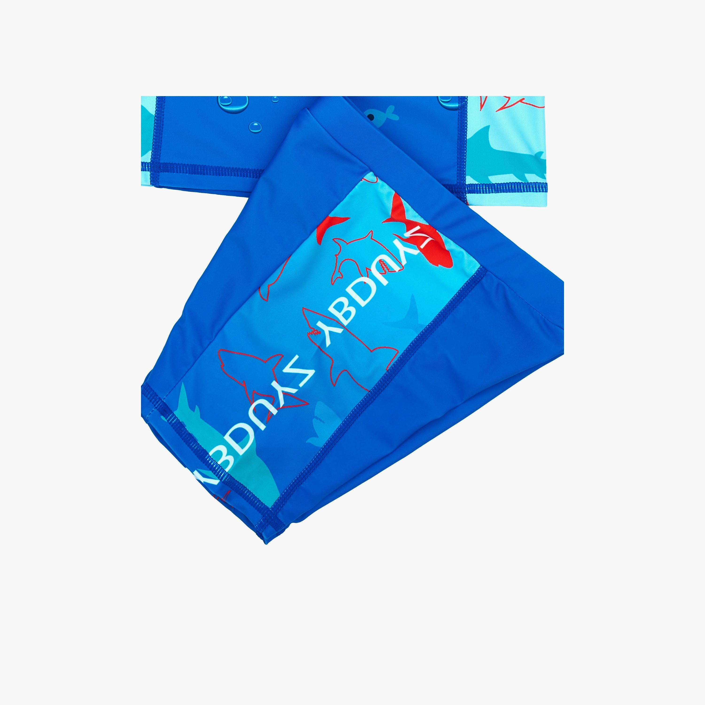 Babyqlo Shark Splash Printed Short Sleeves T-Shirt, Short with Cap-boys-clothing-swimwear-image-7