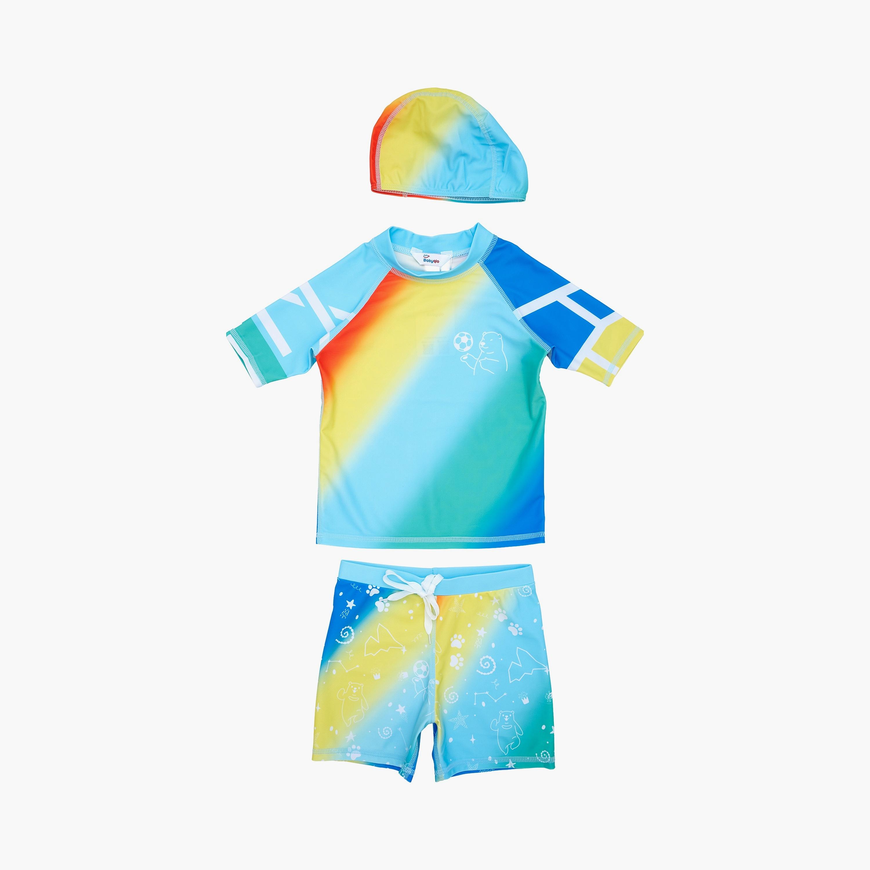 Babyqlo Rainbow Short Sleeves T-Shirt, Short with Cap-boys-clothing-swimwear-image-1