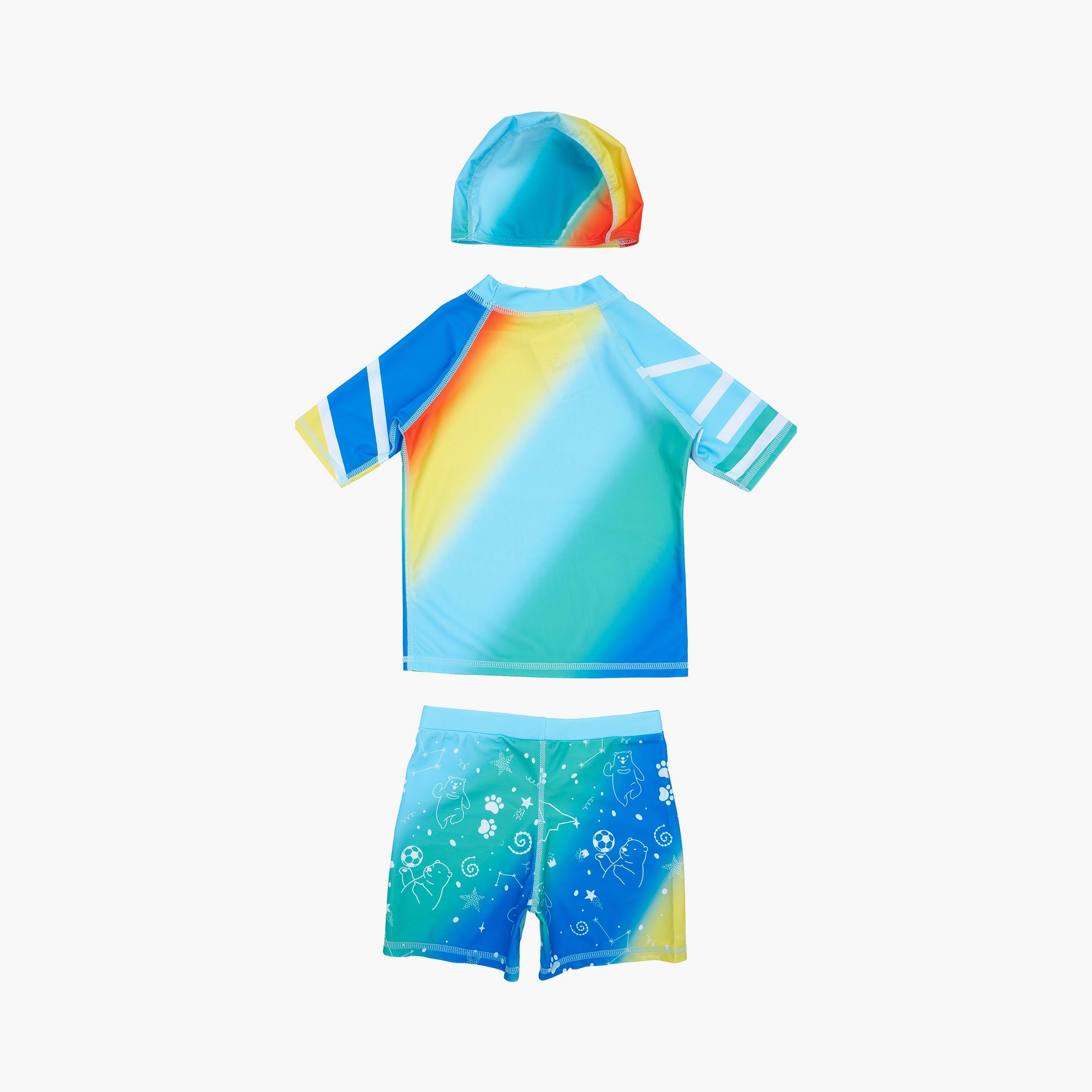 Babyqlo Rainbow Short Sleeves T-Shirt, Short with Cap-boys-clothing-swimwear-image-2