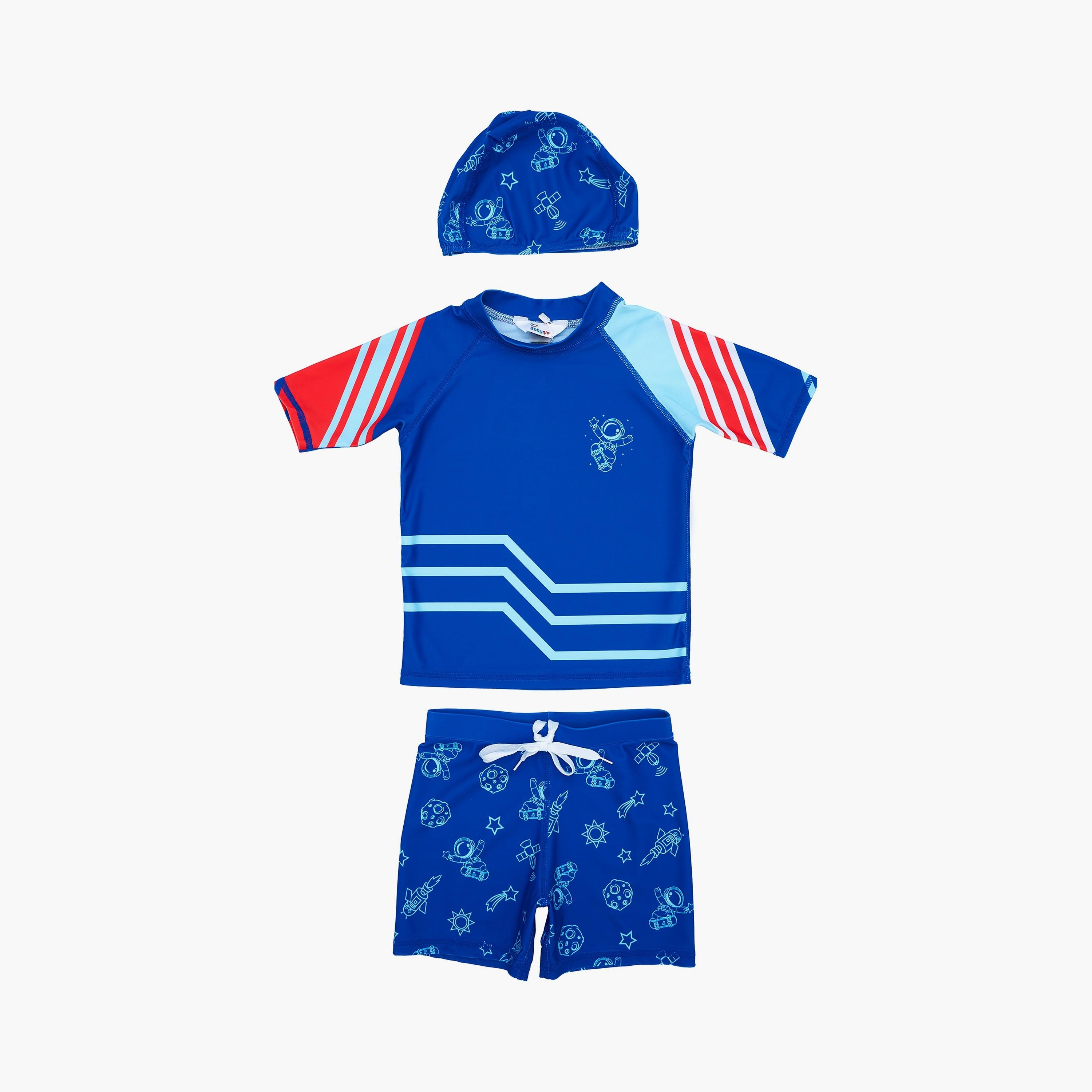 Babyqlo Astronaut Space Printed Short Sleeves T-Shirt, Short with Cap-boys-clothing-swimwear-image-1