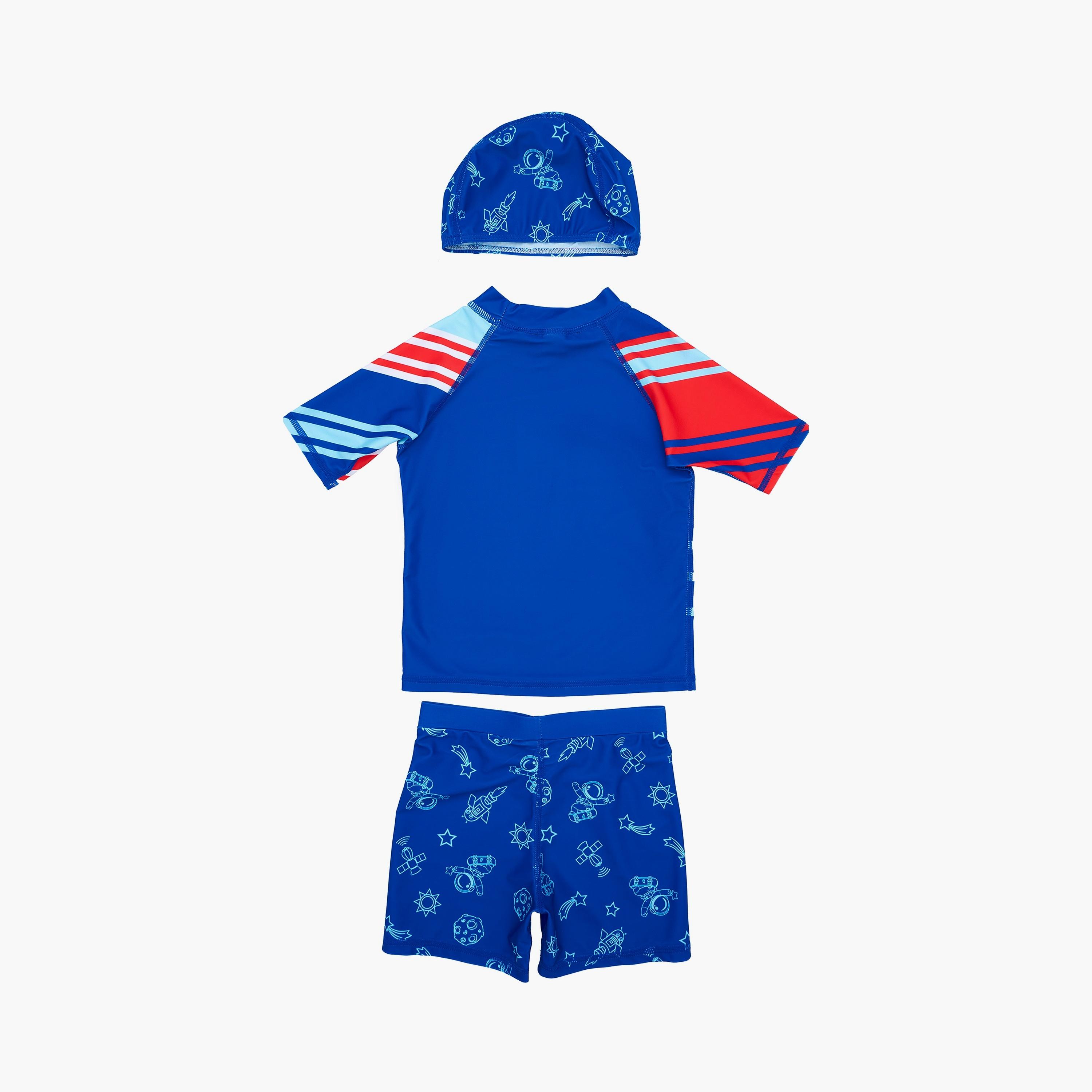 Babyqlo Astronaut Space Printed Short Sleeves T-Shirt, Short with Cap-boys-clothing-swimwear-image-2