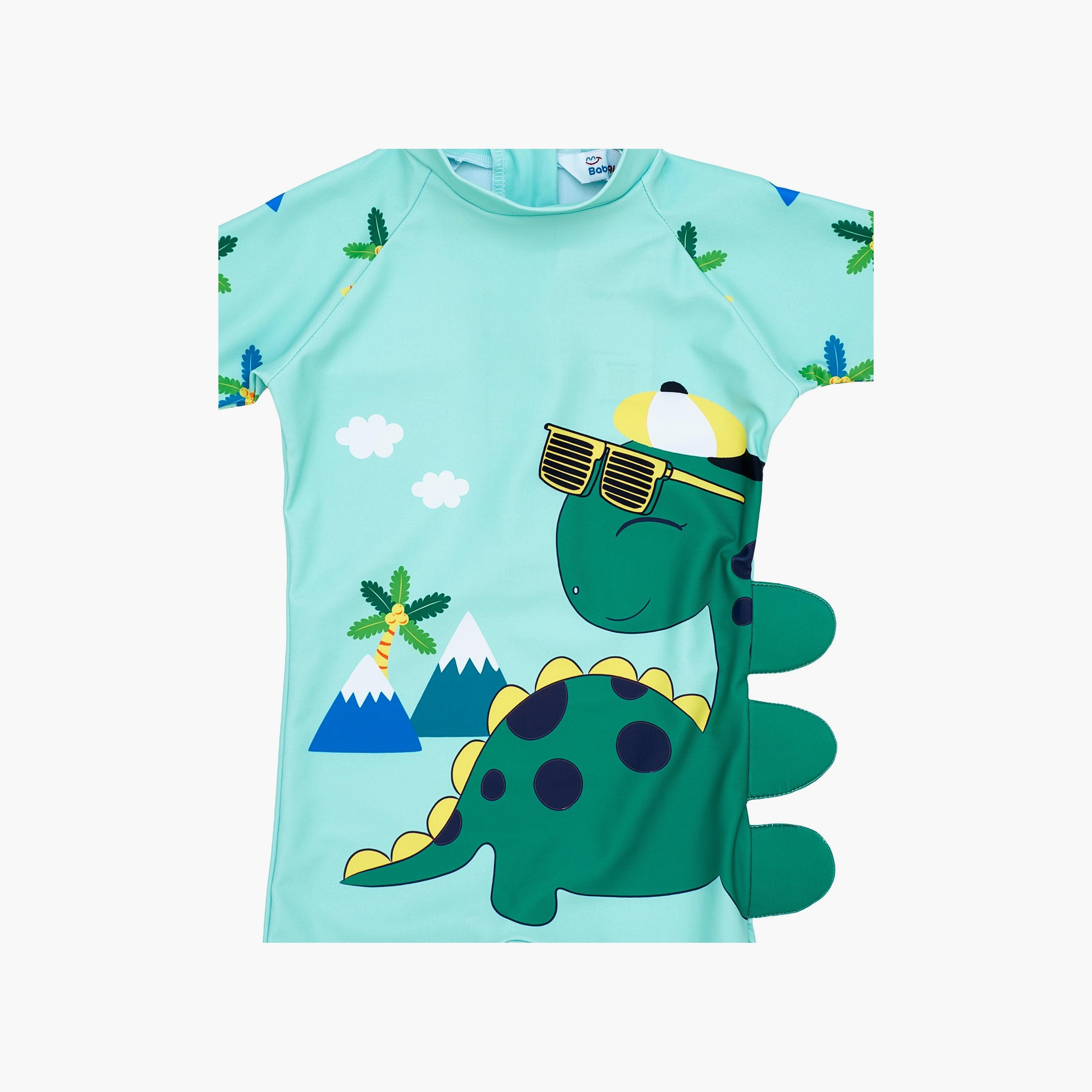 Babyqlo Dino Printed Short Sleeves Swimsuit with Cap-boys-clothing-swimwear-image-3