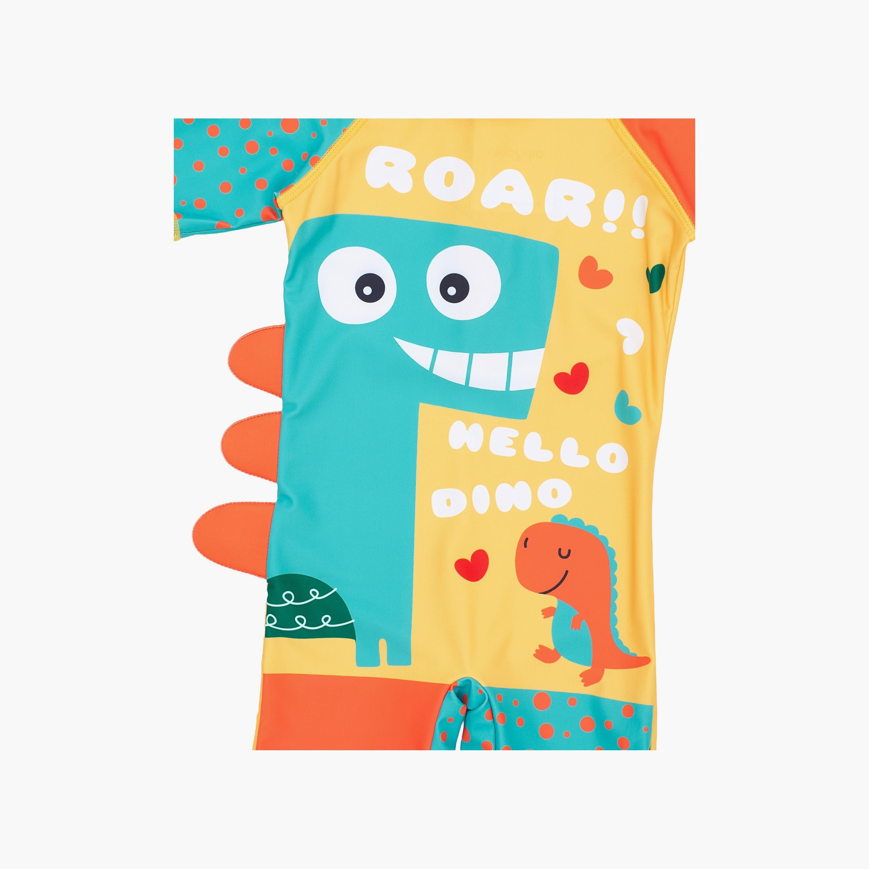 Babyqlo Hello Dino Printed Short Sleeves Swimsuit with Cap-boys-clothing-swimwear-image-4