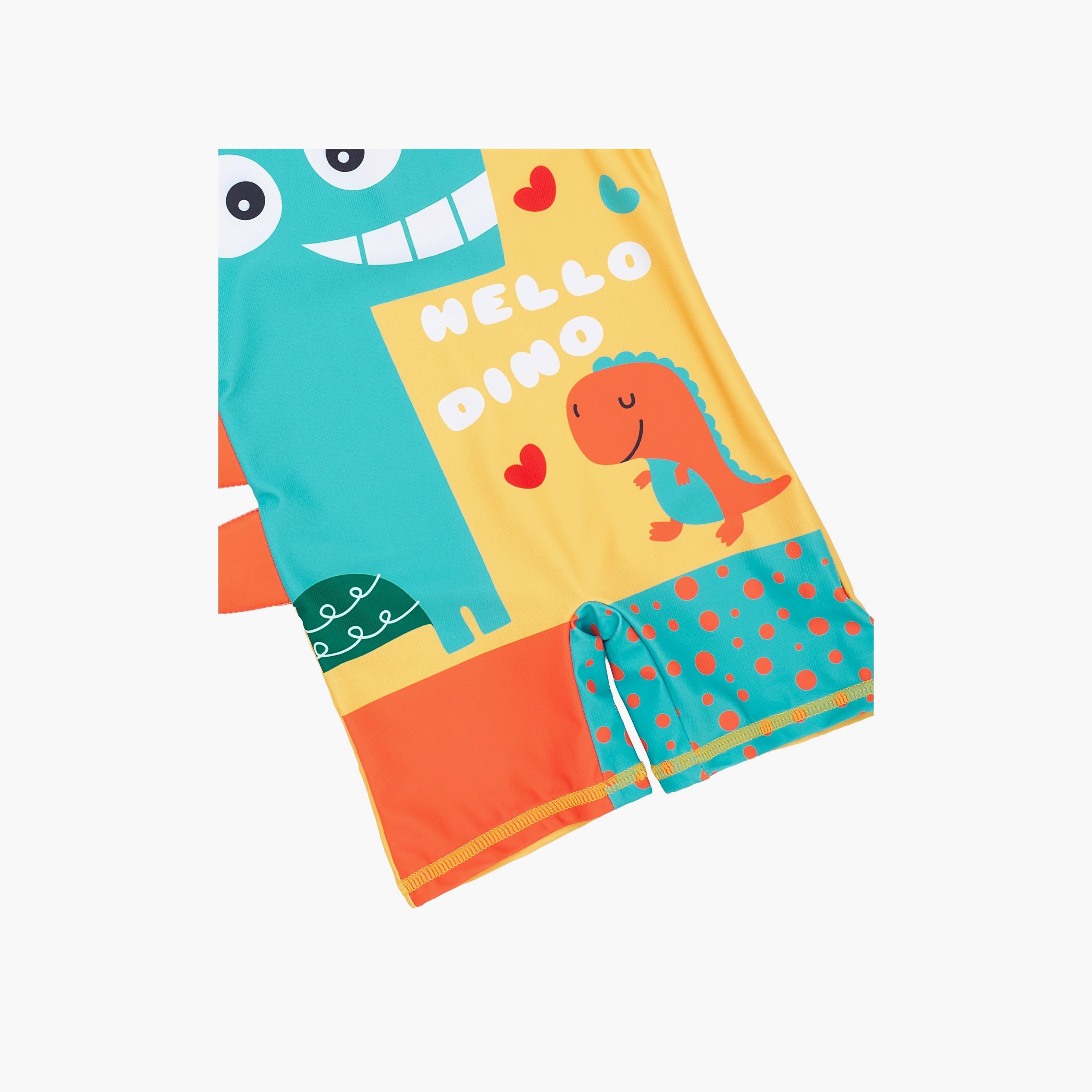 Babyqlo Hello Dino Printed Short Sleeves Swimsuit with Cap-boys-clothing-swimwear-image-5