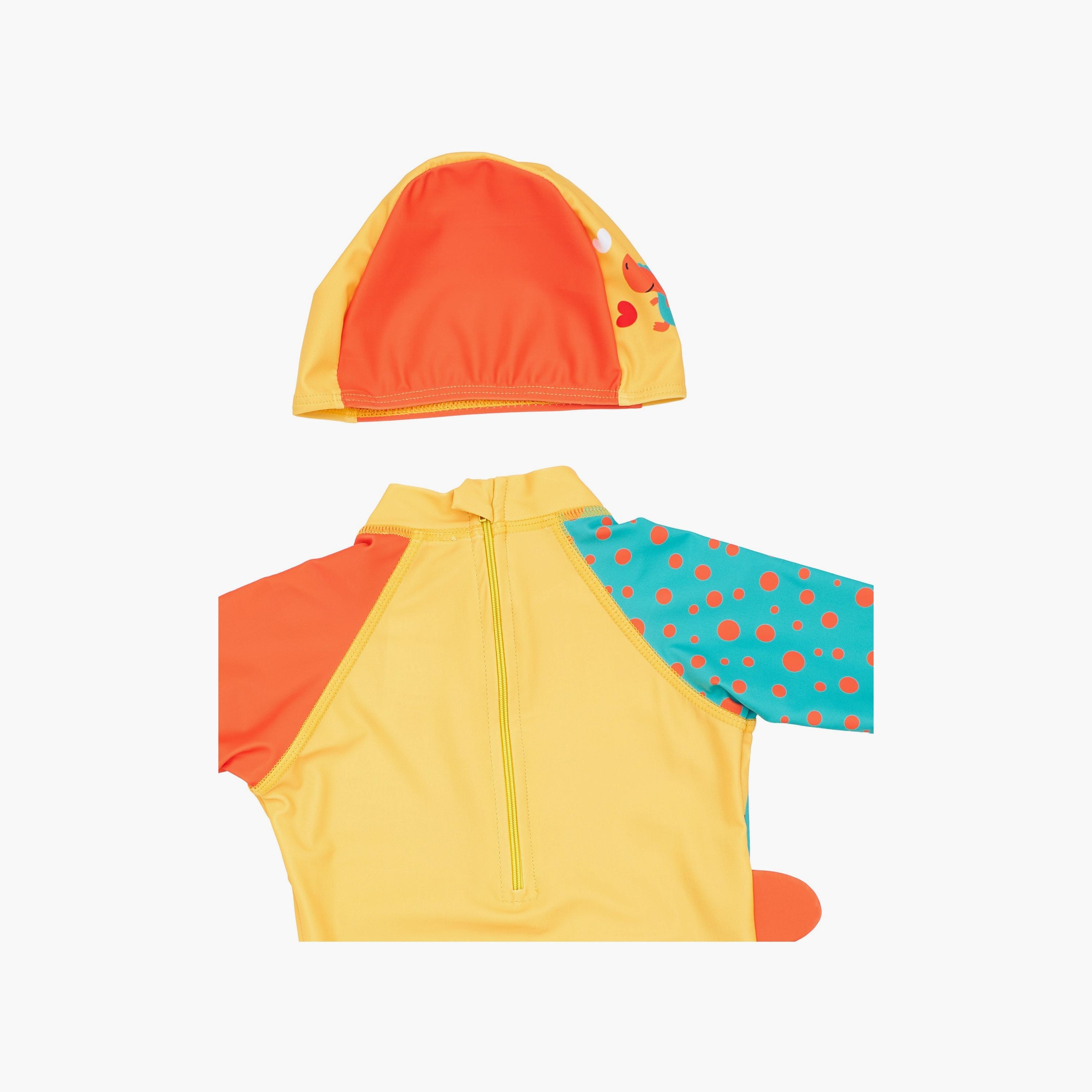 Babyqlo Hello Dino Printed Short Sleeves Swimsuit with Cap-boys-clothing-swimwear-image-6