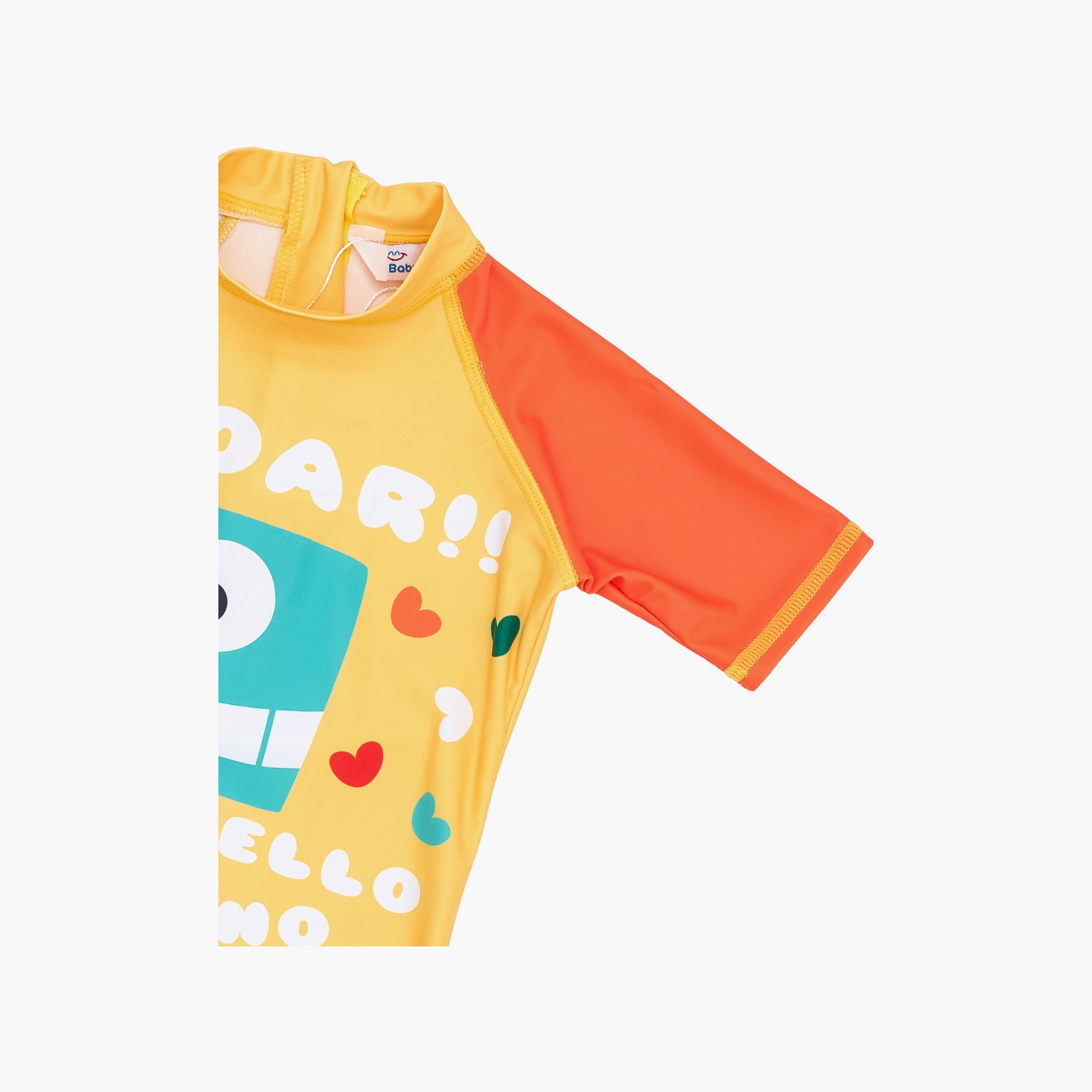 Babyqlo Hello Dino Printed Short Sleeves Swimsuit with Cap-boys-clothing-swimwear-image-7