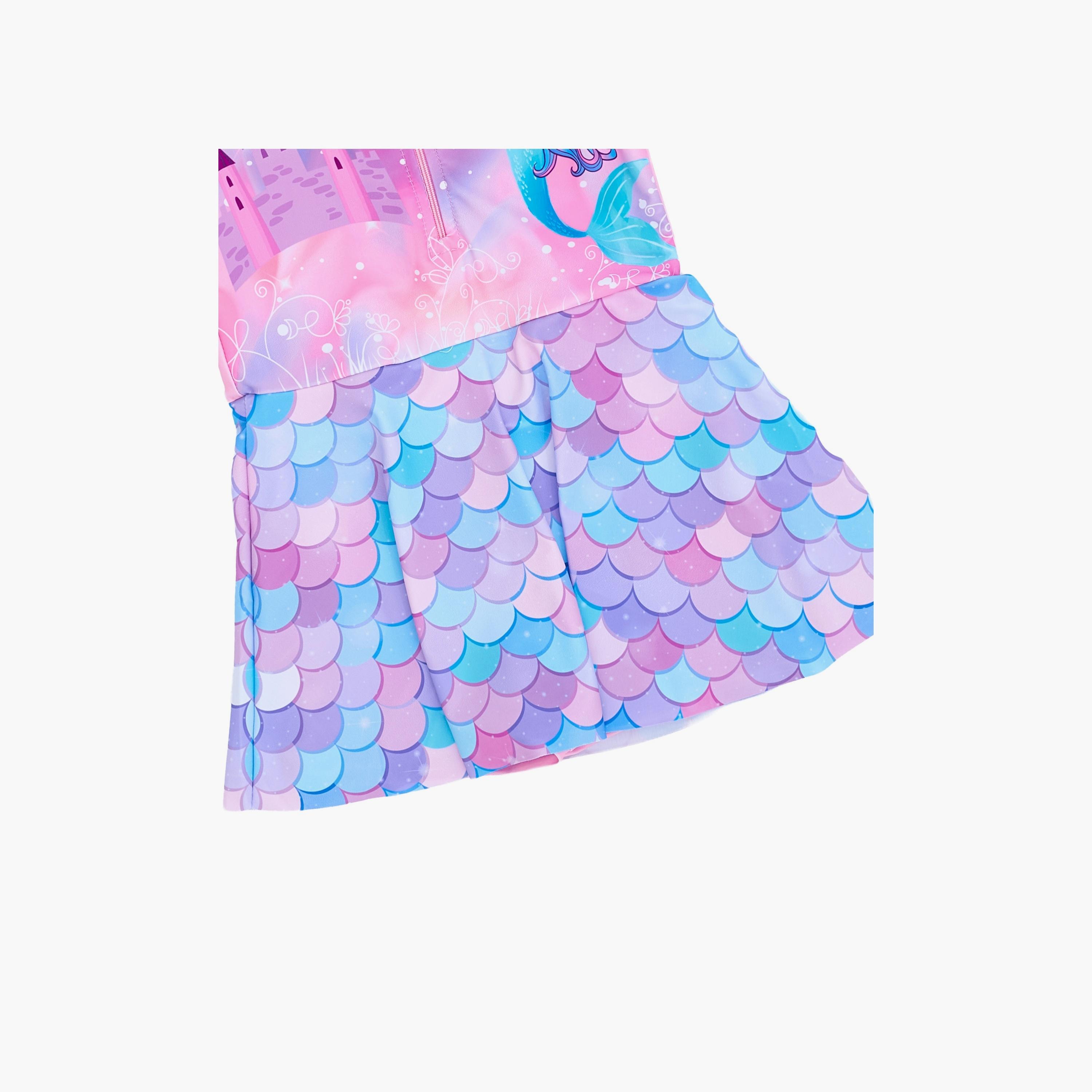 Babyqlo Mermaid Printed Long Sleeves Swim Dress with Cap-girls-clothing-swimwear-image-6