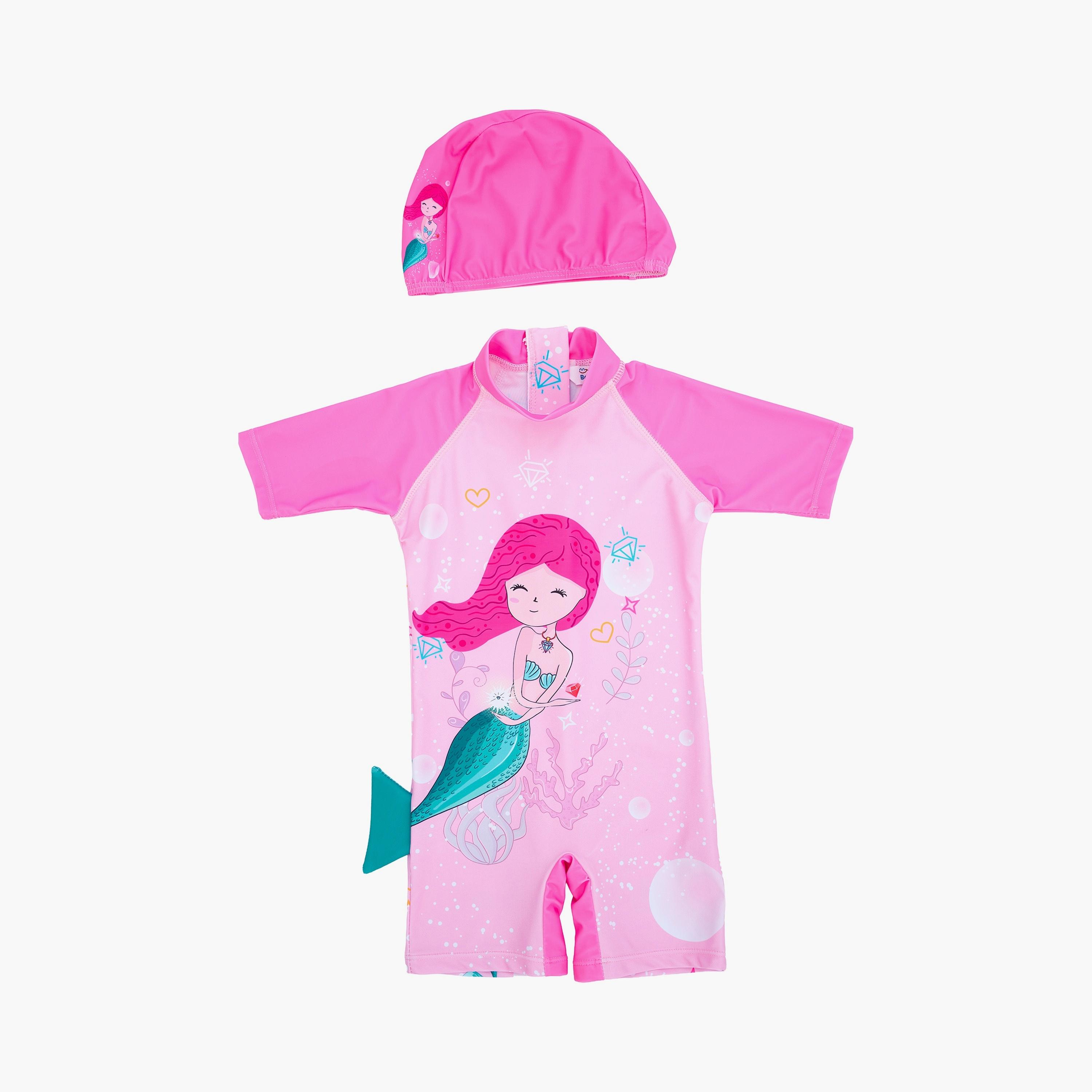 ملابس سباحة حورية البحر بأكمام قصيرة وقبعة من بيبيكلو-girls-clothing-swimwear-image-1