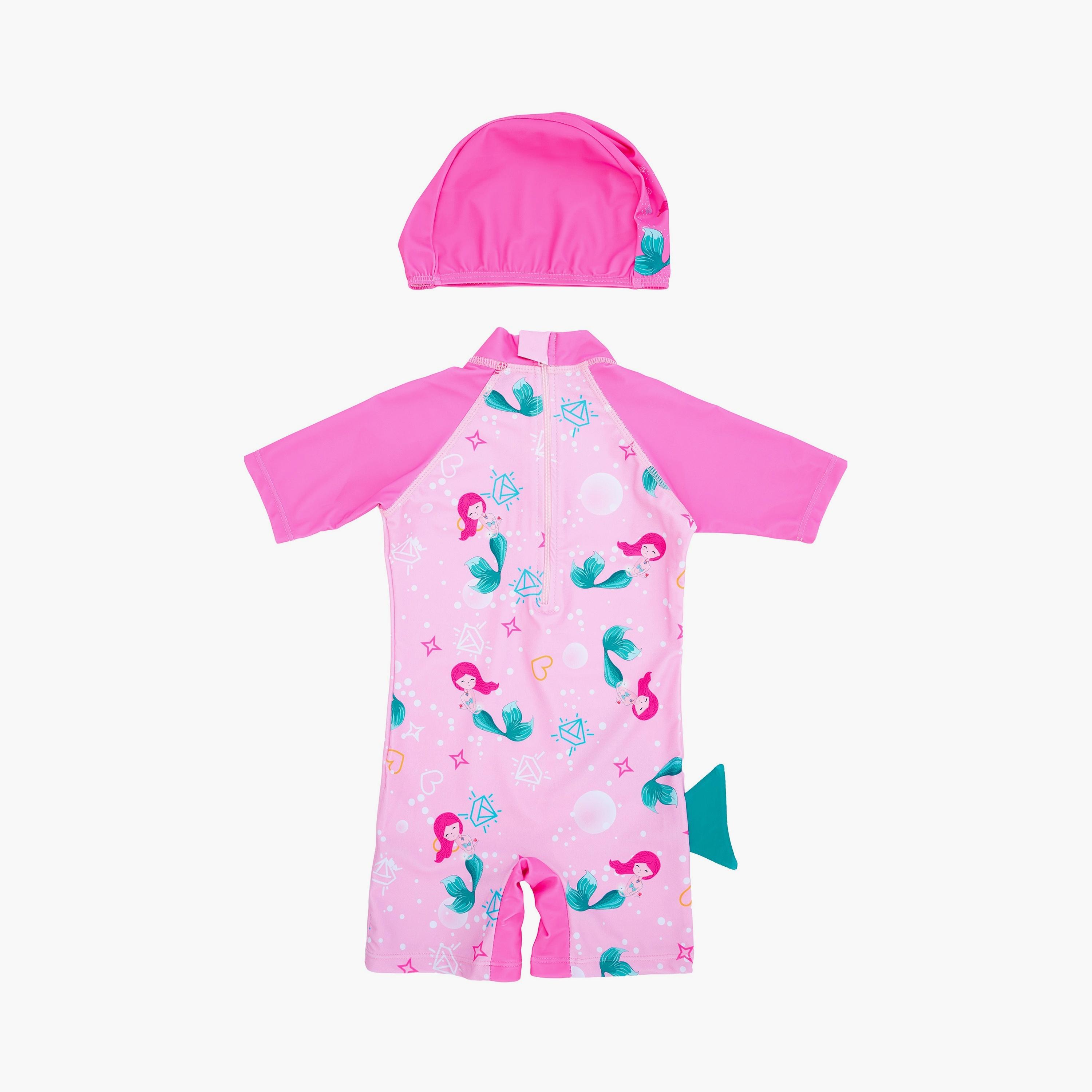 ملابس سباحة حورية البحر بأكمام قصيرة وقبعة من بيبيكلو-girls-clothing-swimwear-image-2