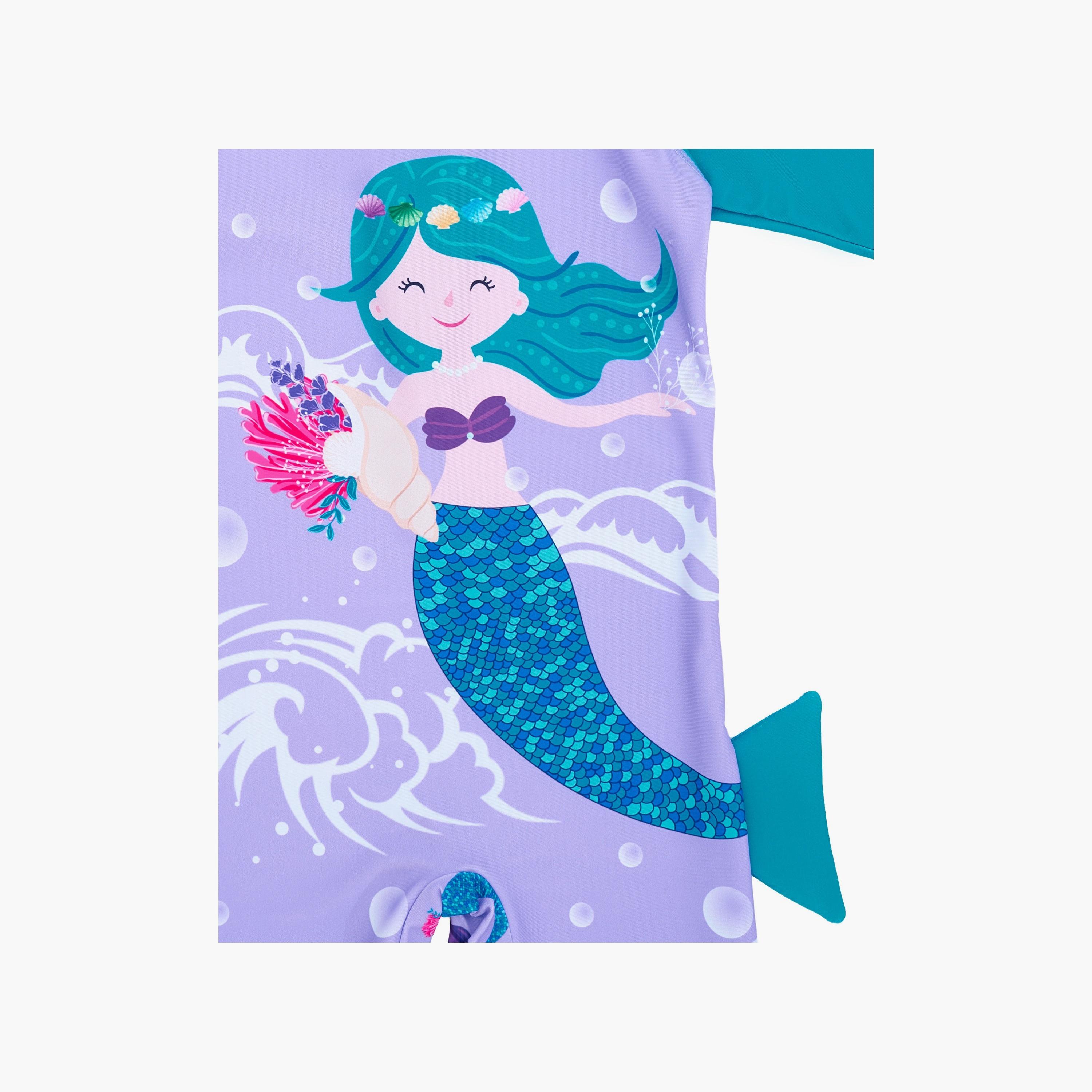 Babyqlo Mermaid Printed Short Sleeves Swimsuit with Cap-girls-clothing-swimwear-image-4