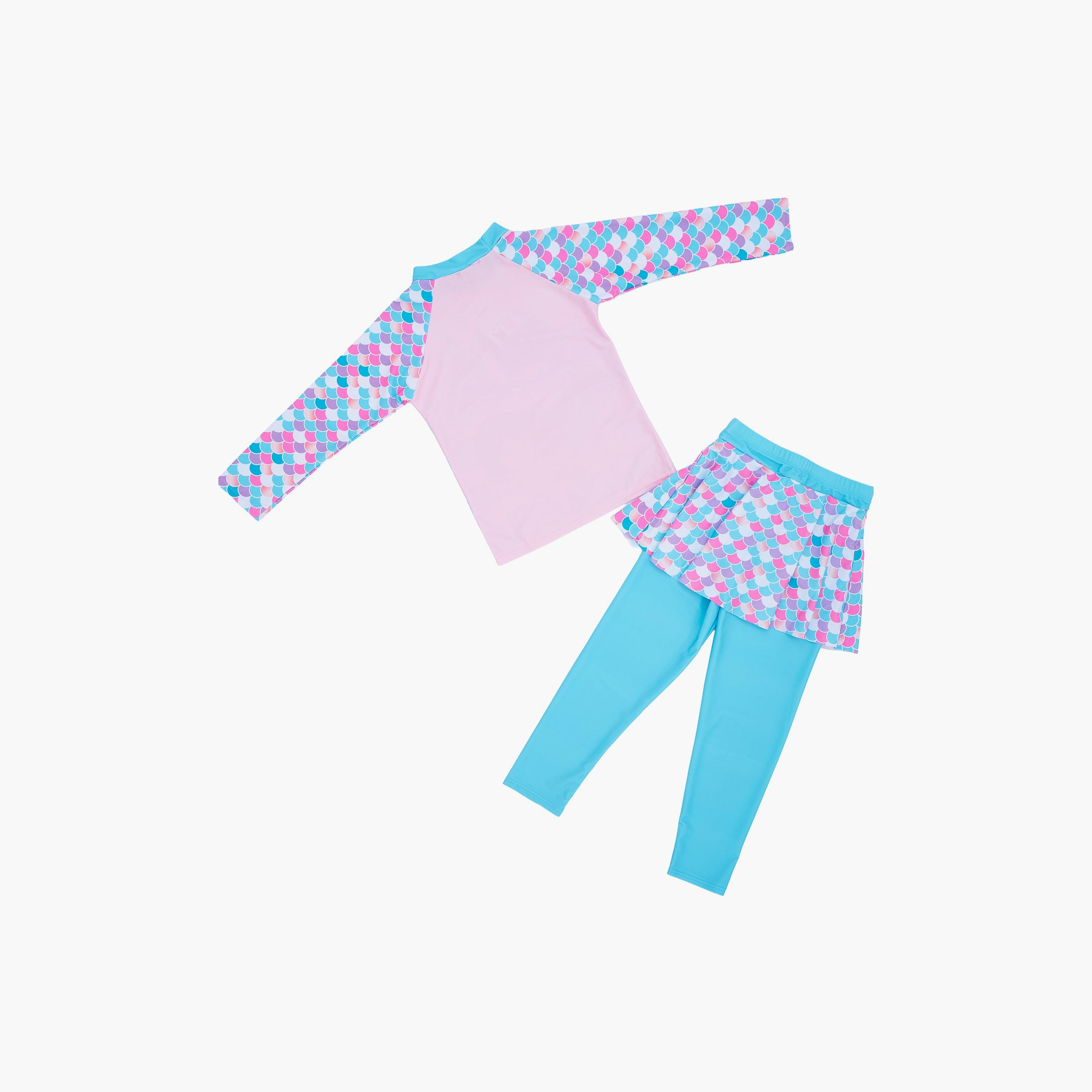 Babyqlo Mermaid Printed Long Sleeves T-Shirt with Leggings-girls-clothing-swimwear-image-2