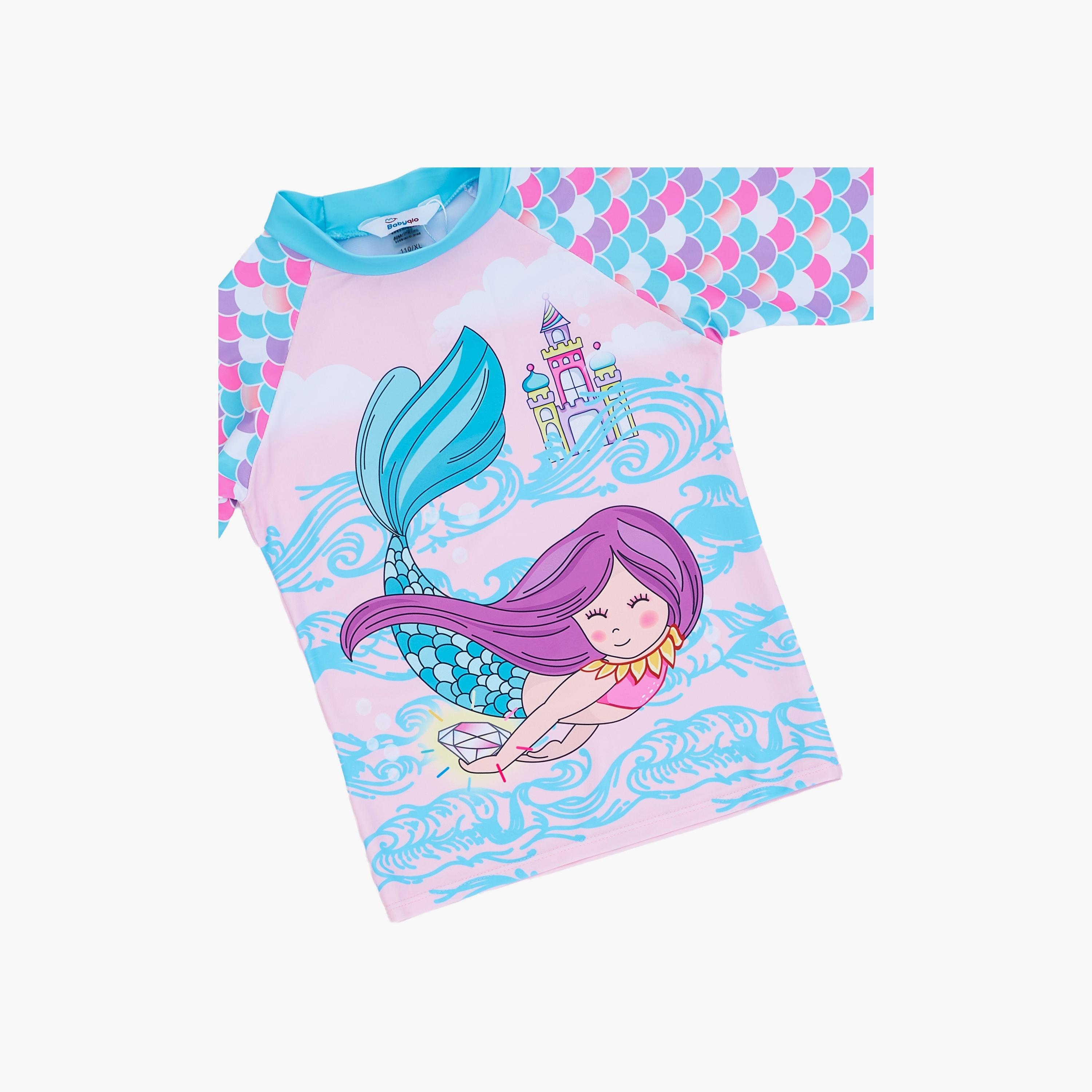 Babyqlo Mermaid Printed Long Sleeves T-Shirt with Leggings-girls-clothing-swimwear-image-3