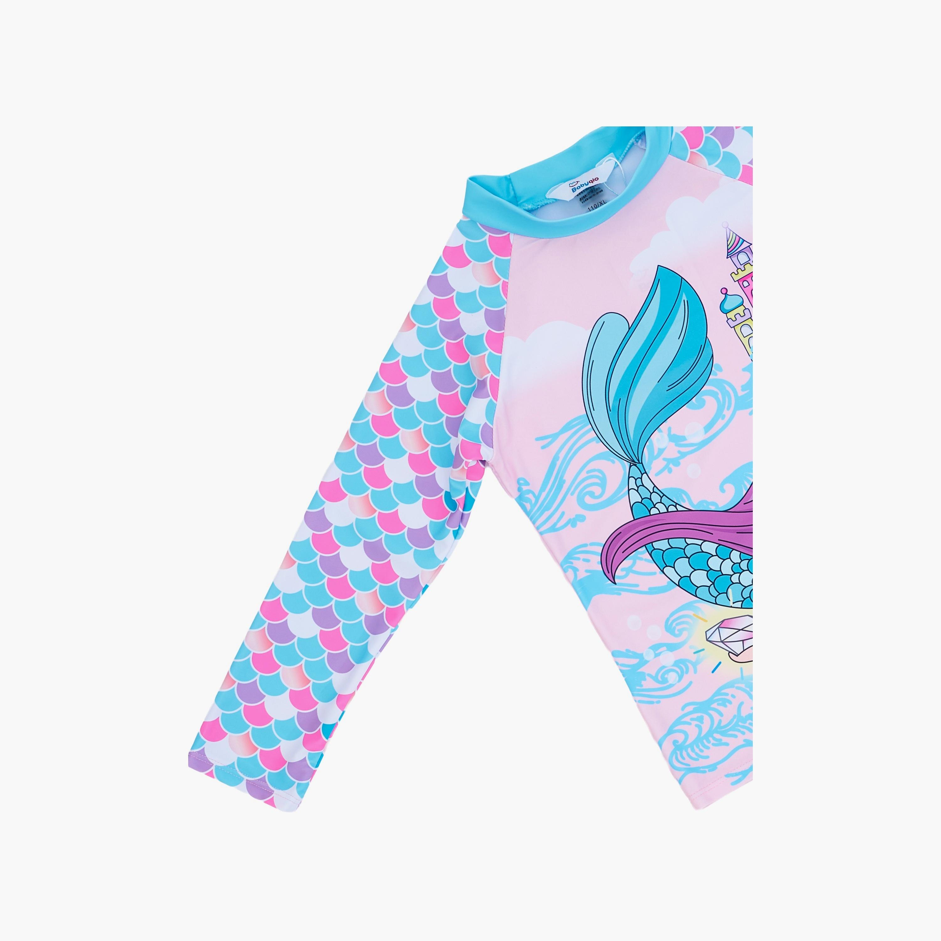 Babyqlo Mermaid Printed Long Sleeves T-Shirt with Leggings-girls-clothing-swimwear-image-6