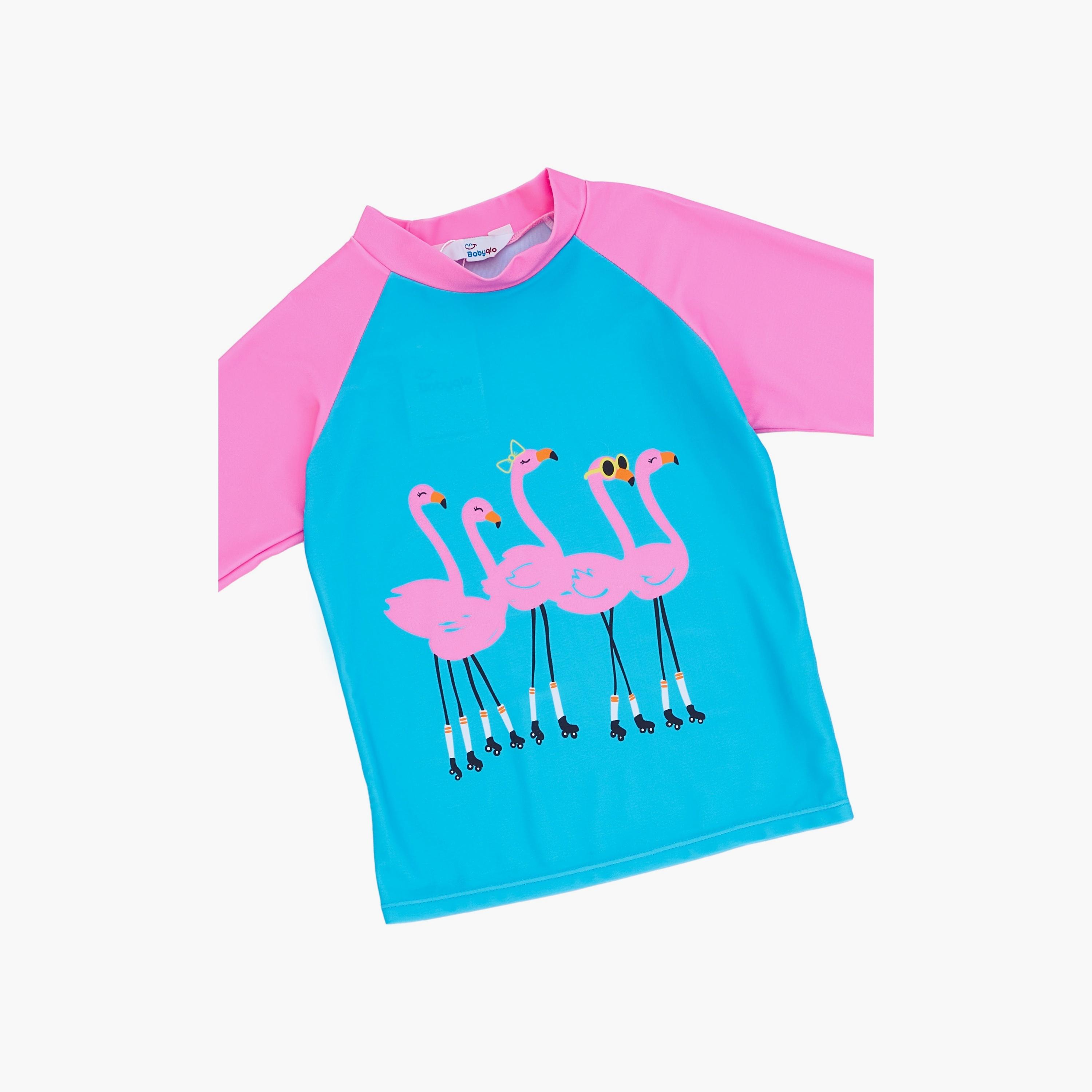 تي شيرت بأكمام طويلة مطبوع عليه نقشة طائر الفلامنغو مع بنطال ضيق من بيبيكلو-girls-clothing-swimwear-image-2