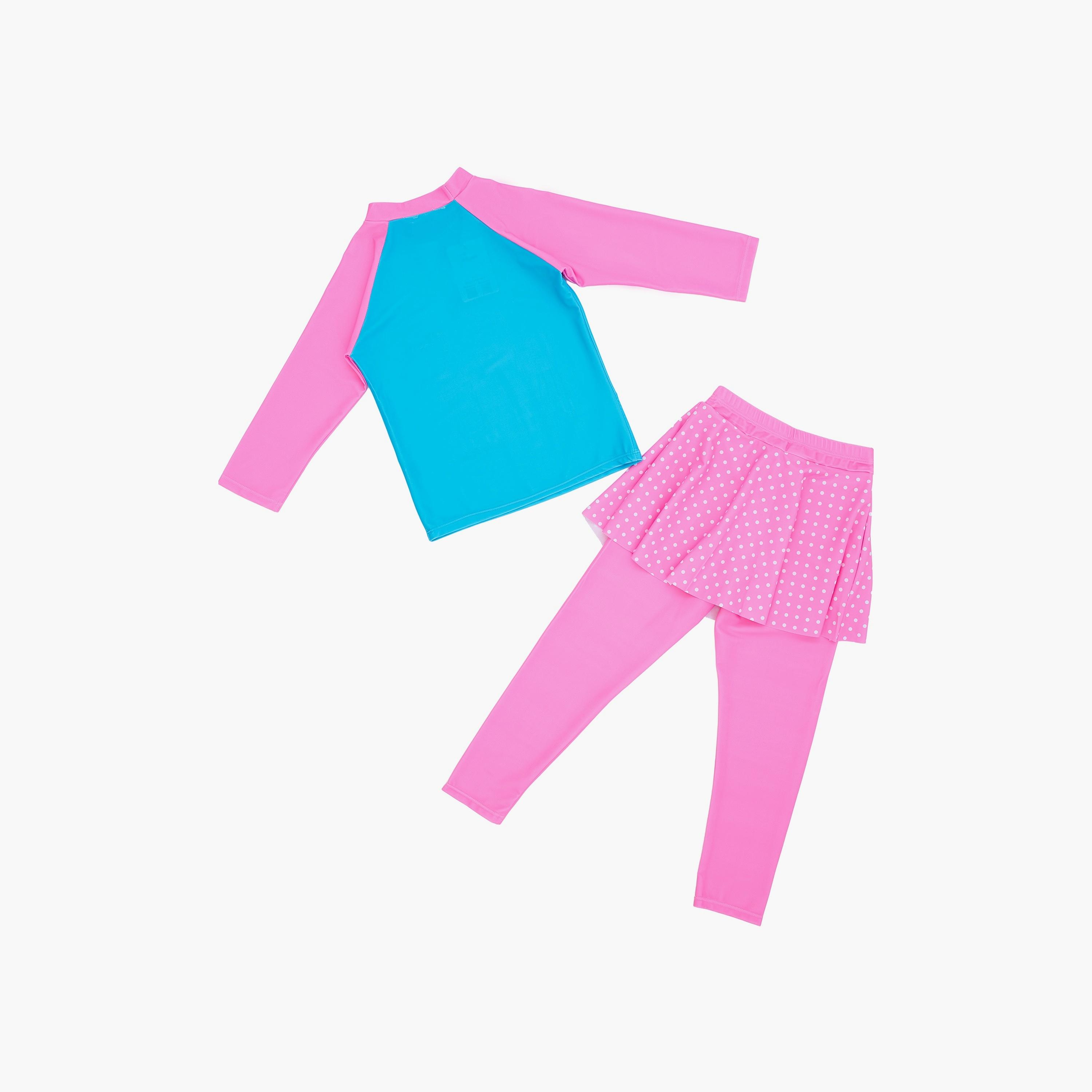 تي شيرت بأكمام طويلة مطبوع عليه نقشة طائر الفلامنغو مع بنطال ضيق من بيبيكلو-girls-clothing-swimwear-image-3