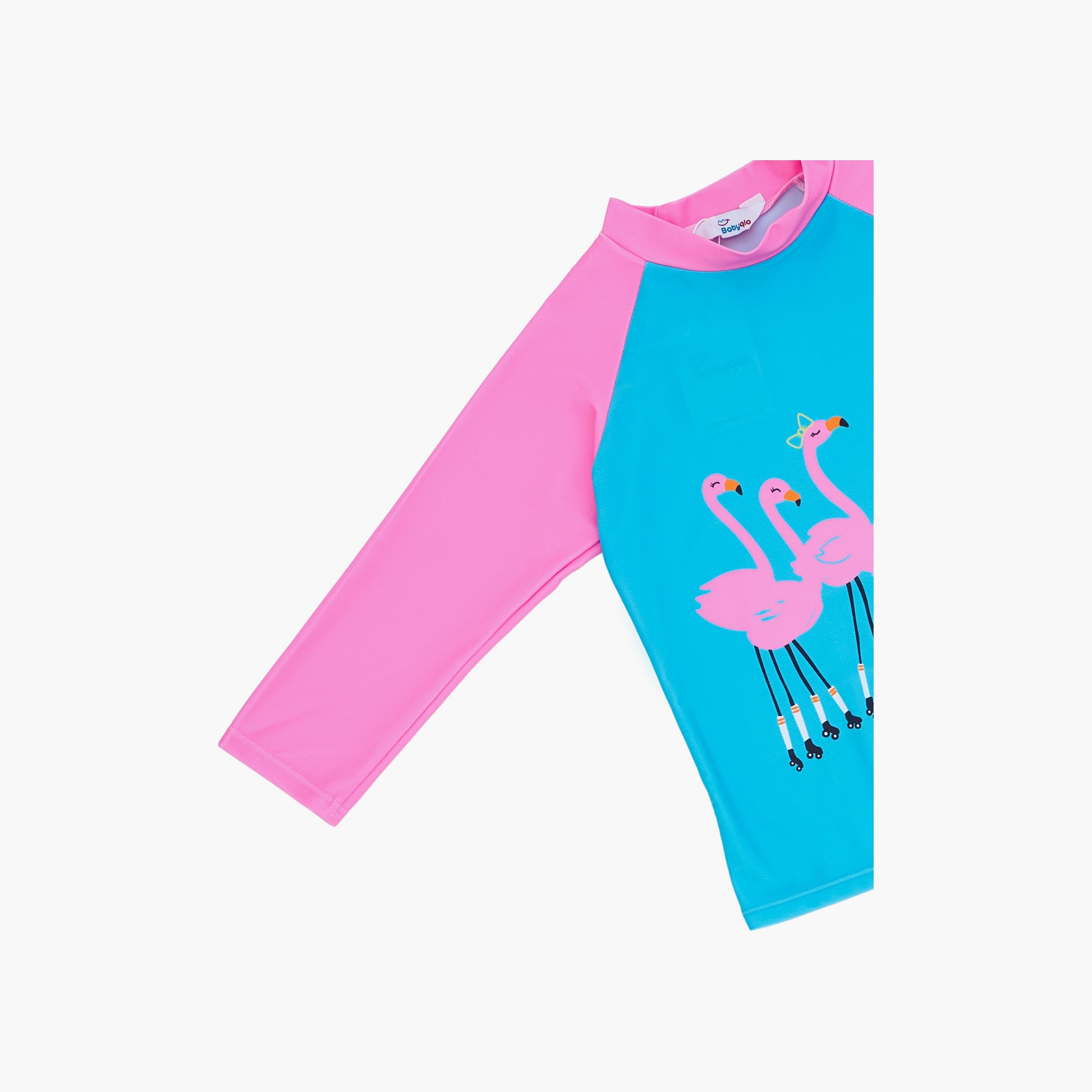 تي شيرت بأكمام طويلة مطبوع عليه نقشة طائر الفلامنغو مع بنطال ضيق من بيبيكلو-girls-clothing-swimwear-image-5