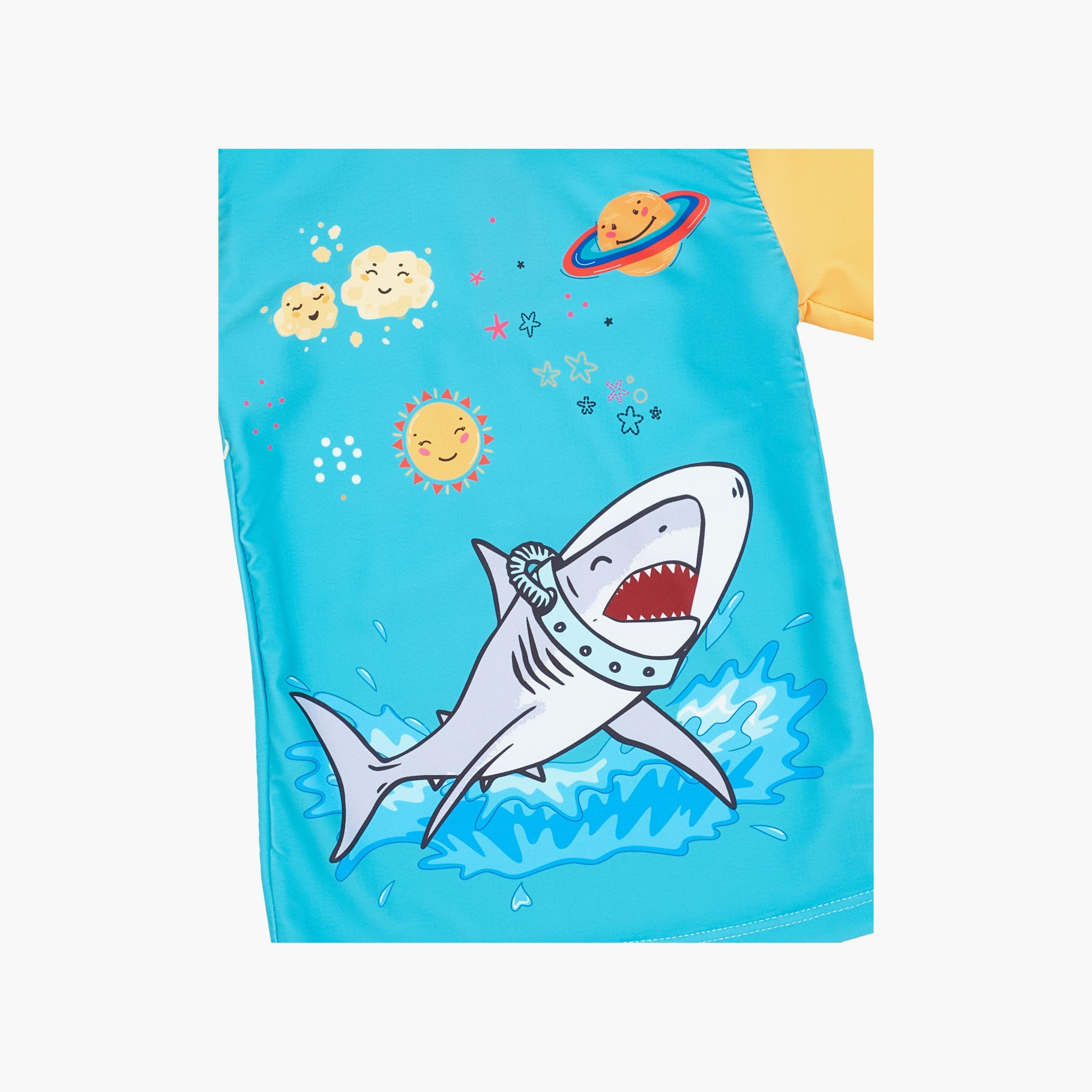Babyqlo Shark Printed Long Sleeves T-Shirt, Short with Cap-boys-clothing-swimwear-image-3
