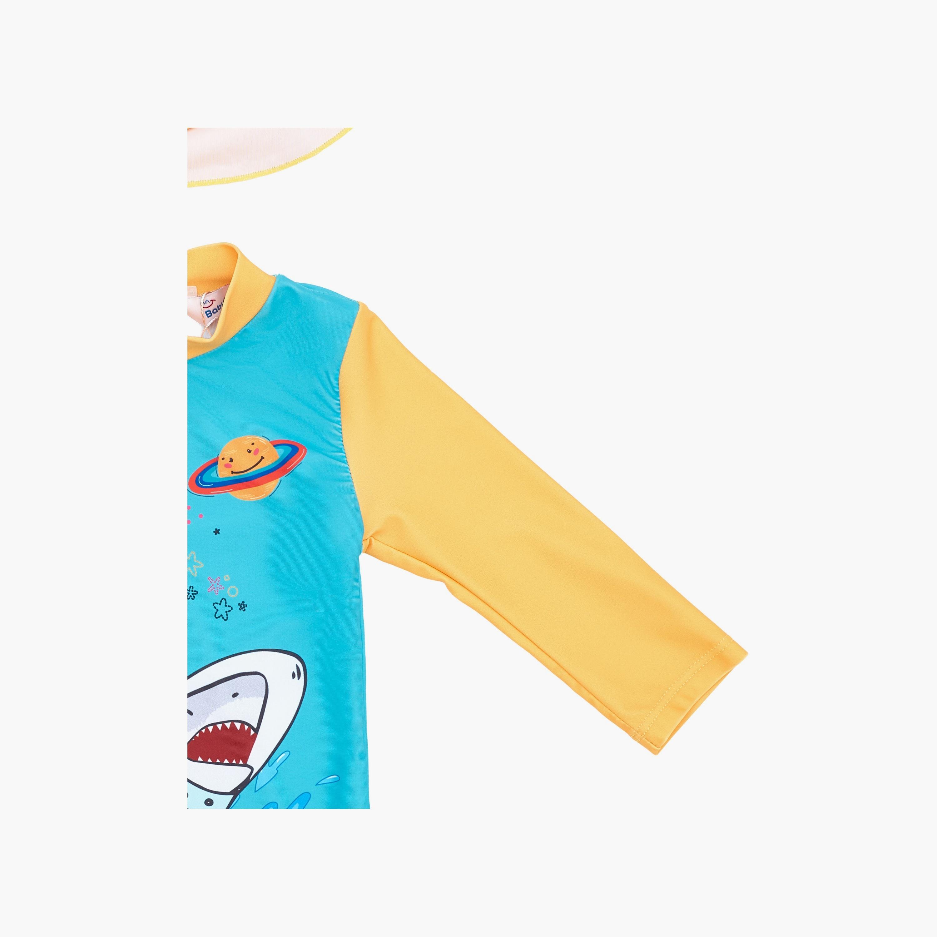 Babyqlo Shark Printed Long Sleeves T-Shirt, Short with Cap-boys-clothing-swimwear-image-6